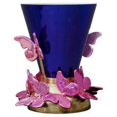 Murano Glass and Brass Violet and Liac Mid-Century Table Lamps, 1990