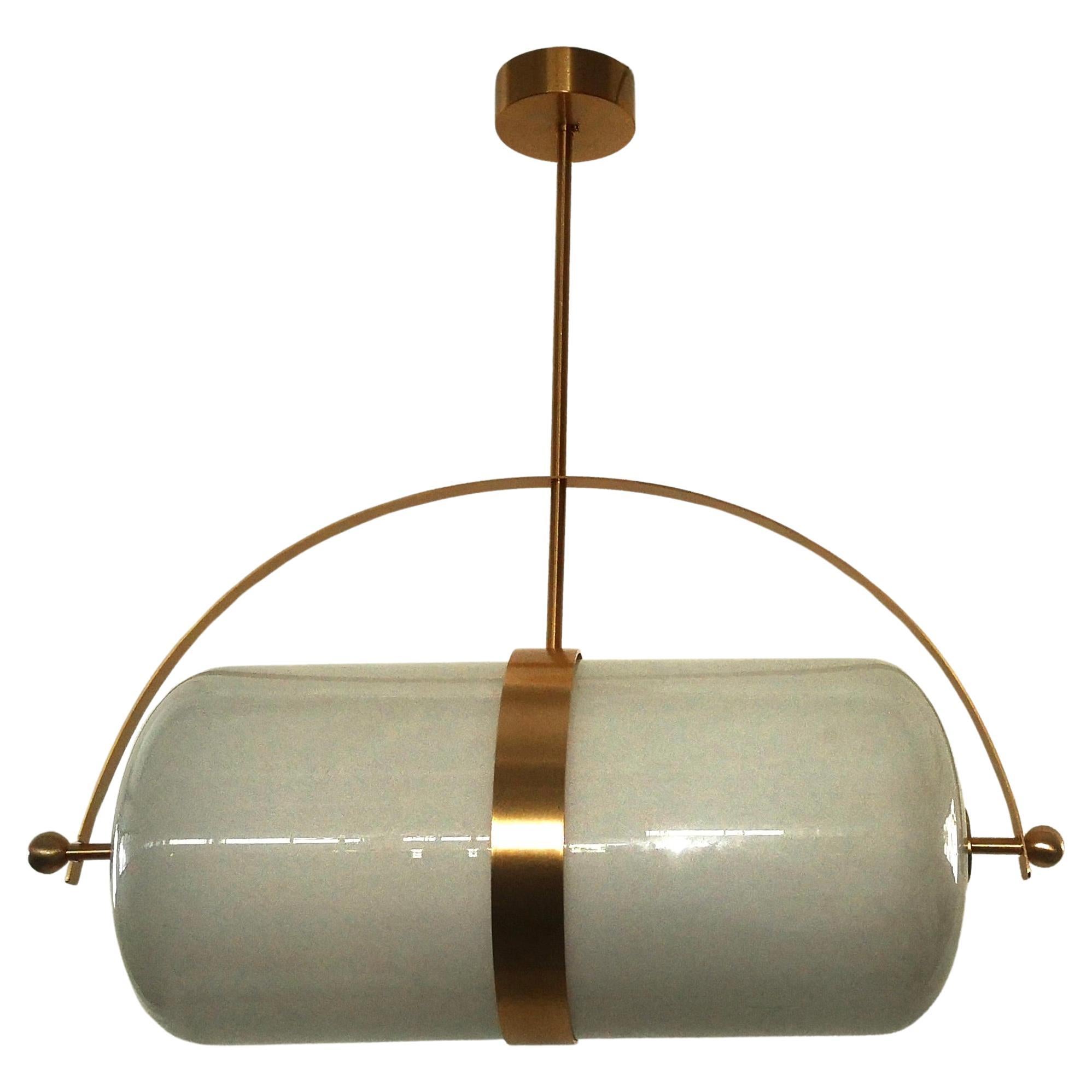Murano Glass and Brass White Color Mid-Century Chandelier, 2020