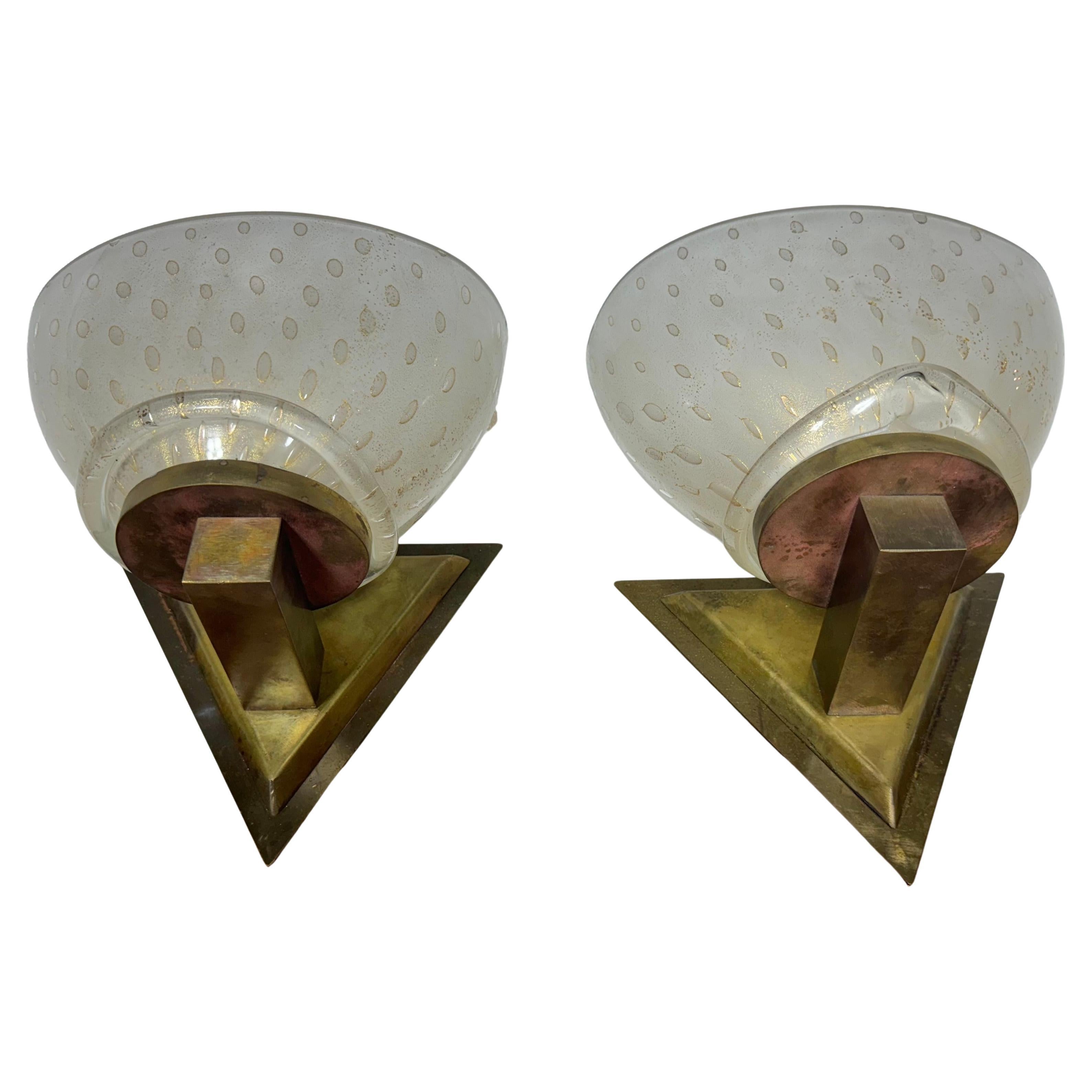 Murano Glass and Bronze Art Deco Style / Italian Sconces/ SAGUSO MURANO