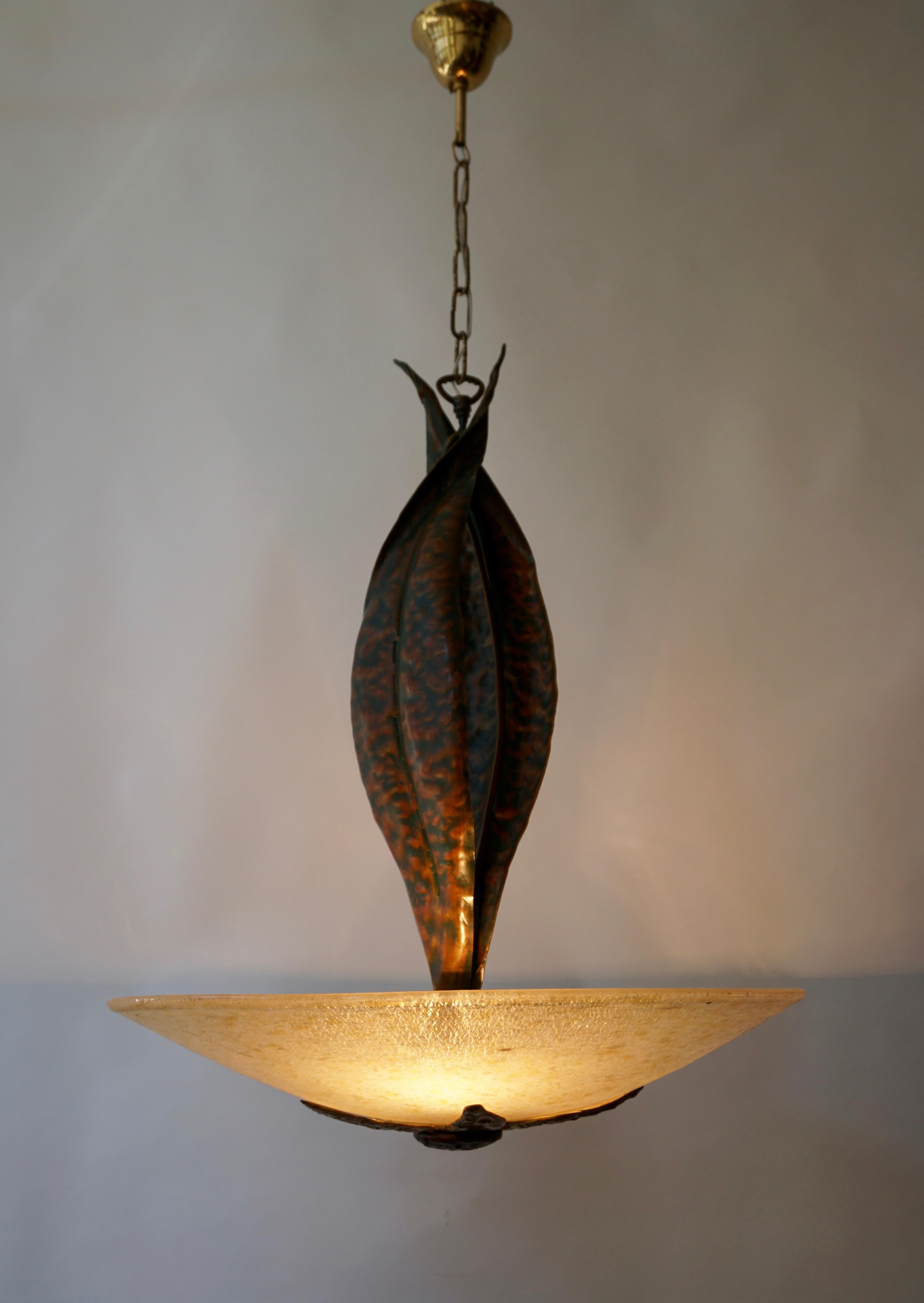 Murano Glass and Bronze Pendant Light  For Sale 3