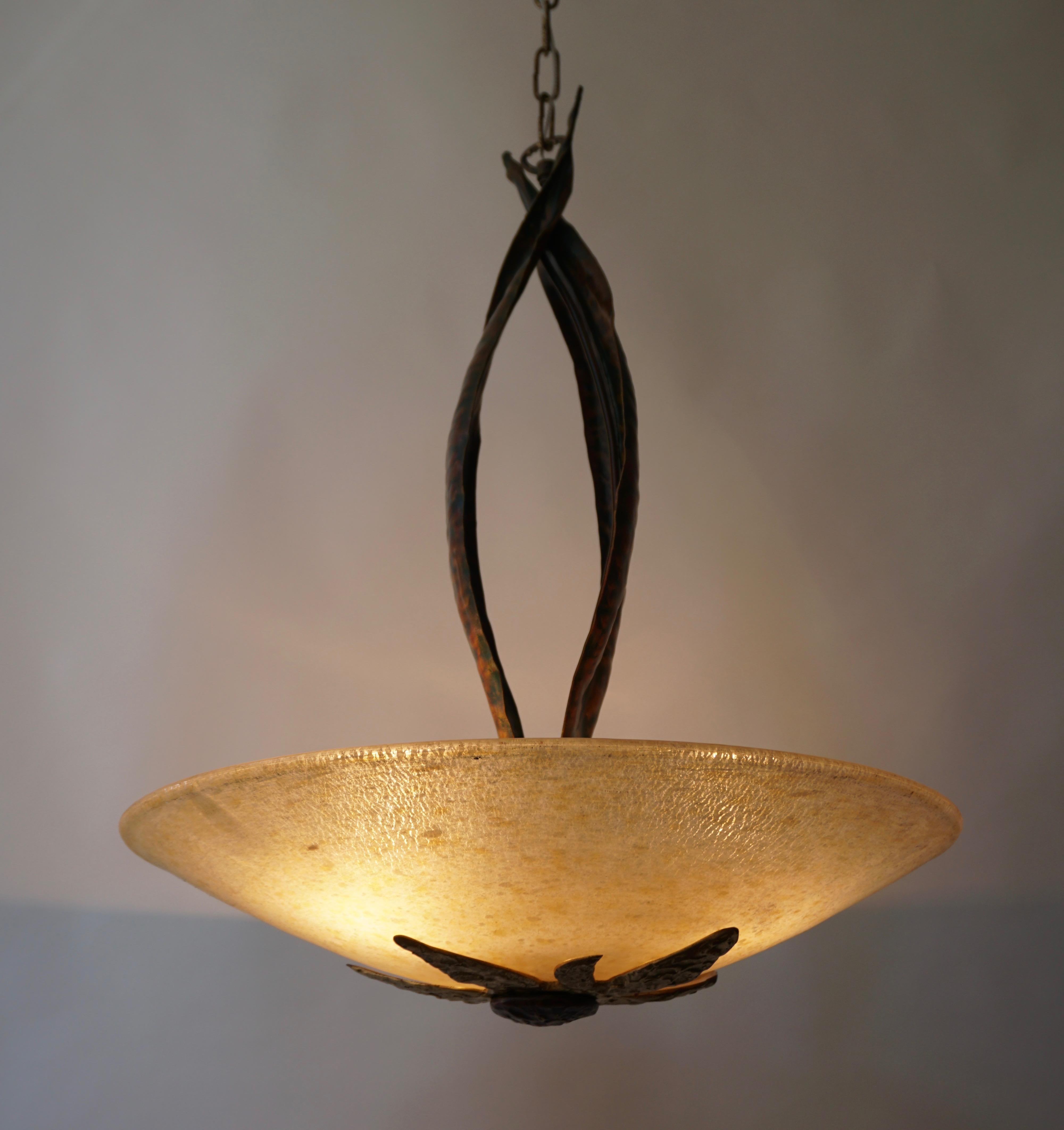 Italian Murano Glass and Bronze Pendant Light  For Sale