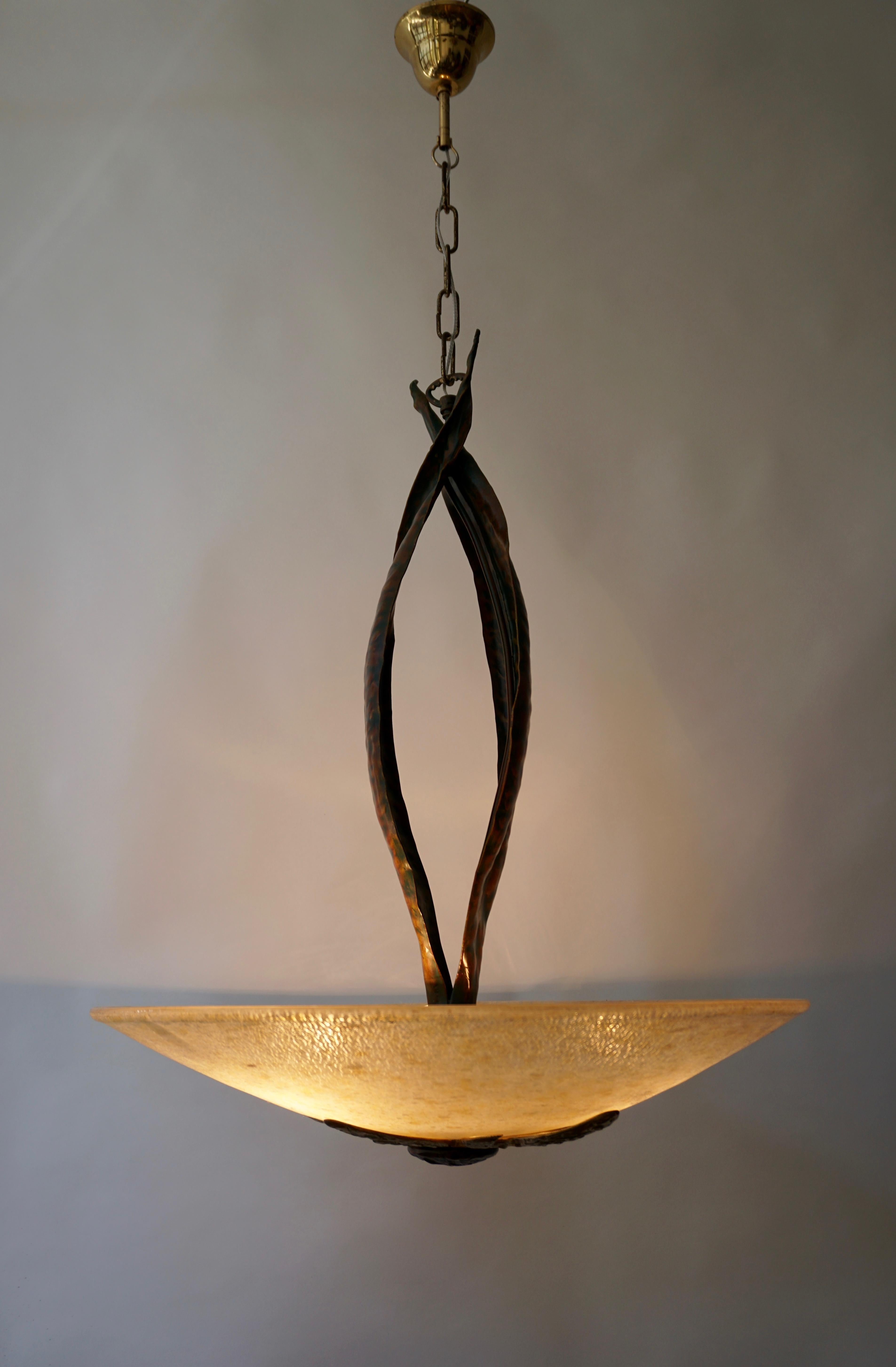 20th Century Murano Glass and Bronze Pendant Light  For Sale