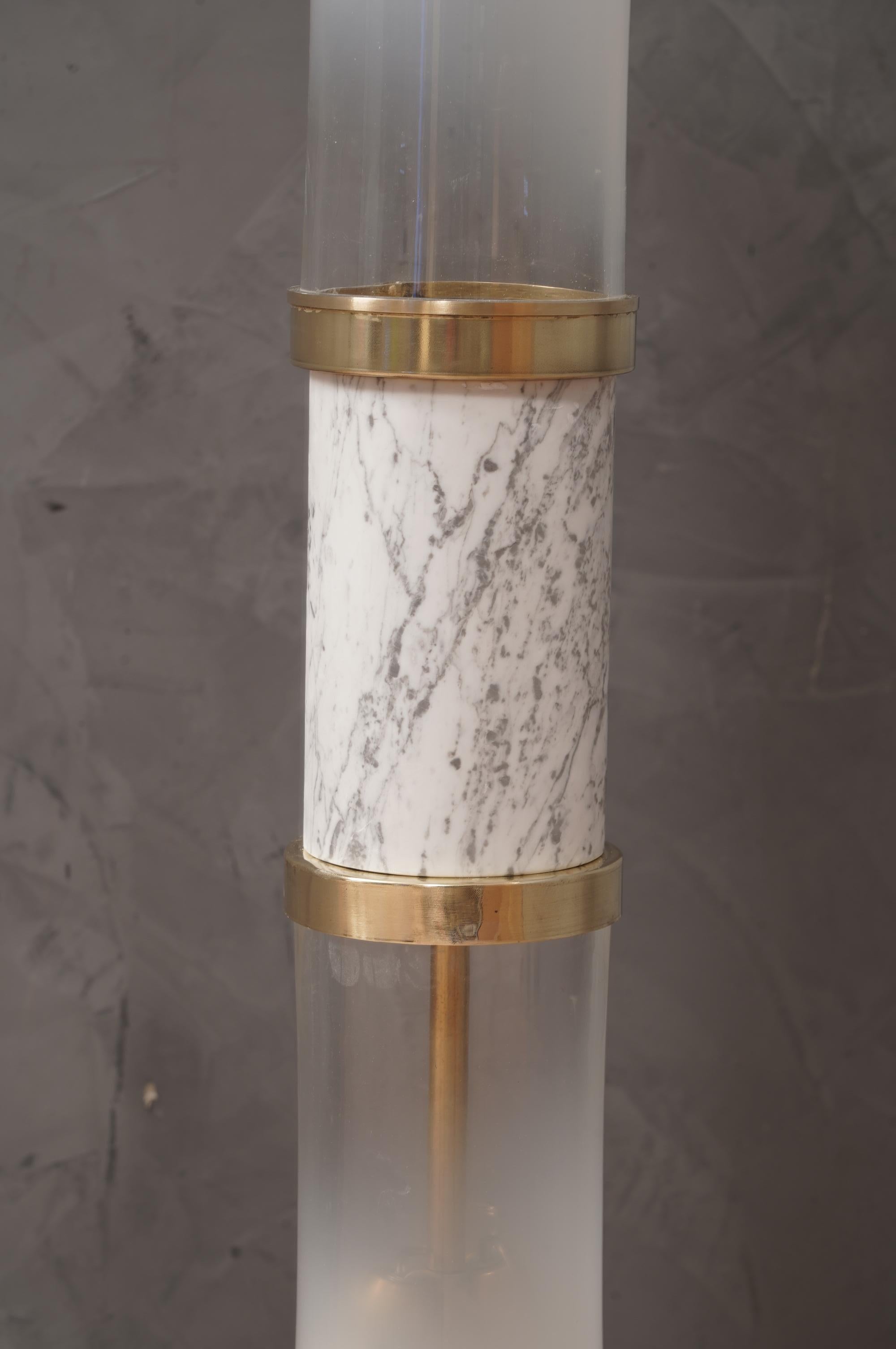 Mid-Century Modern Murano Glass and Carrara Marble White Floor Lamp, 1970 For Sale