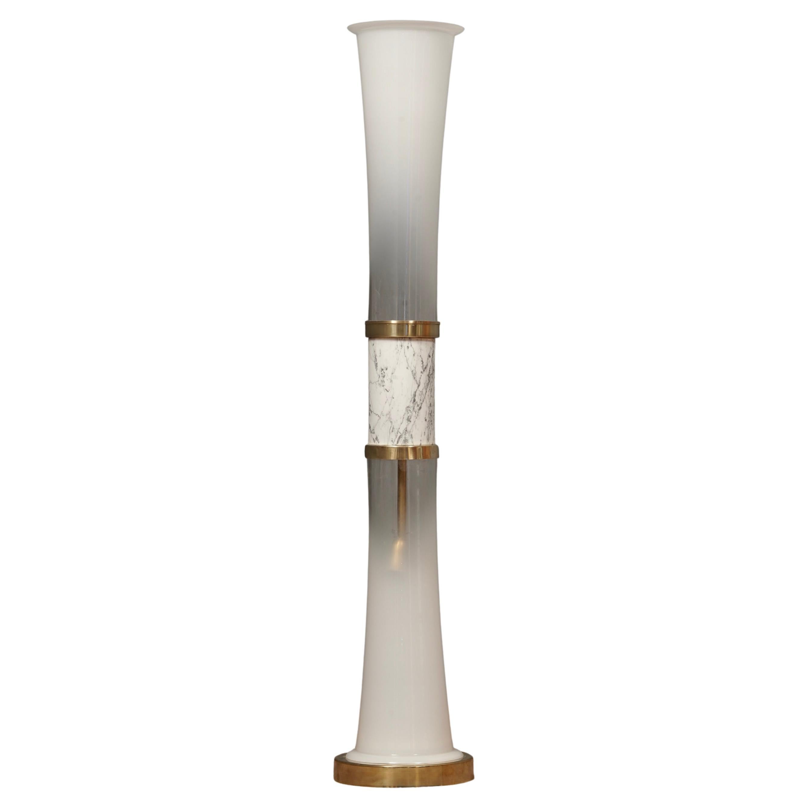 Murano Glass and Carrara Marble White Floor Lamp, 1970 For Sale