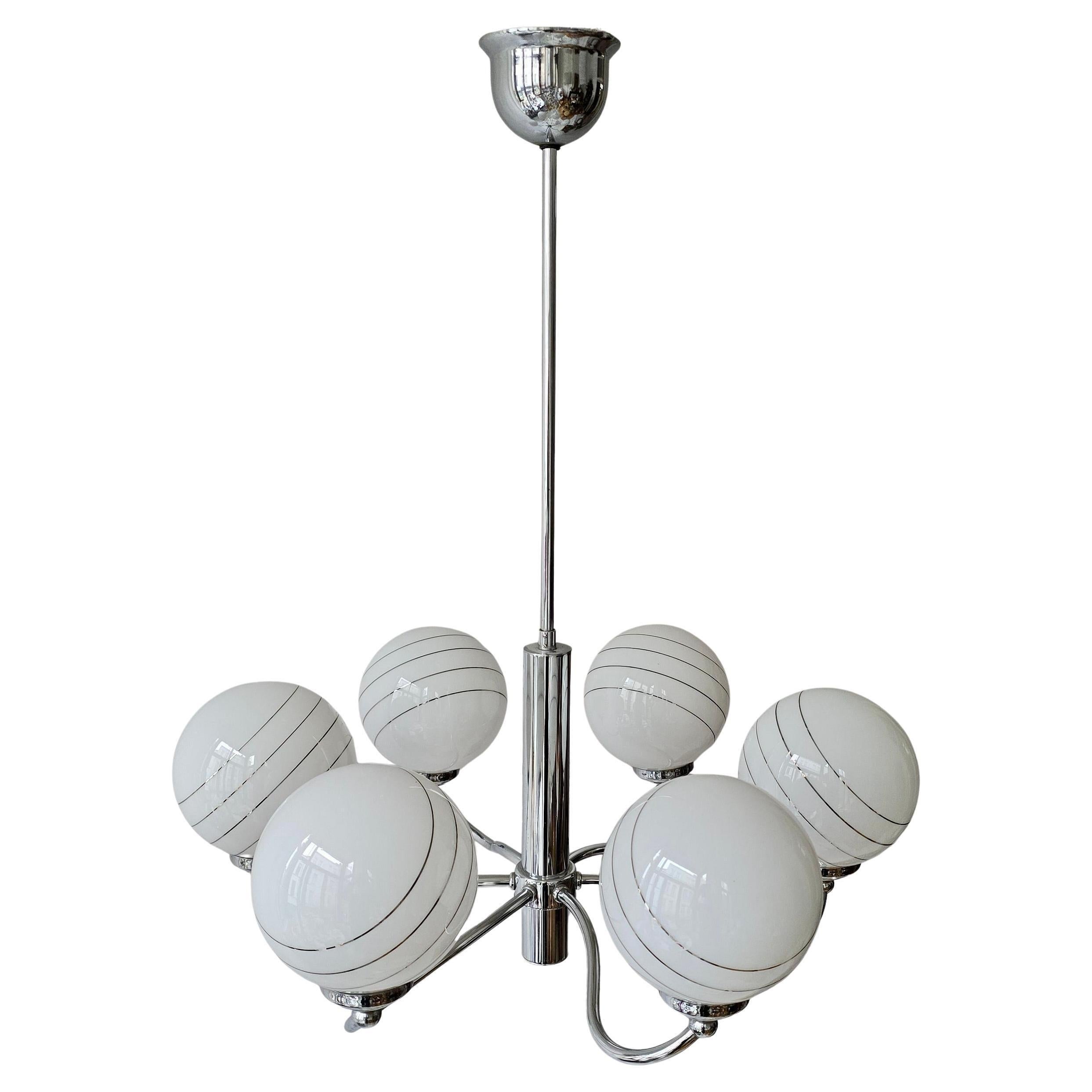 Hollywood Regency Lampadario in vetro di Murano e cromo, anni '70, Italia in vendita
