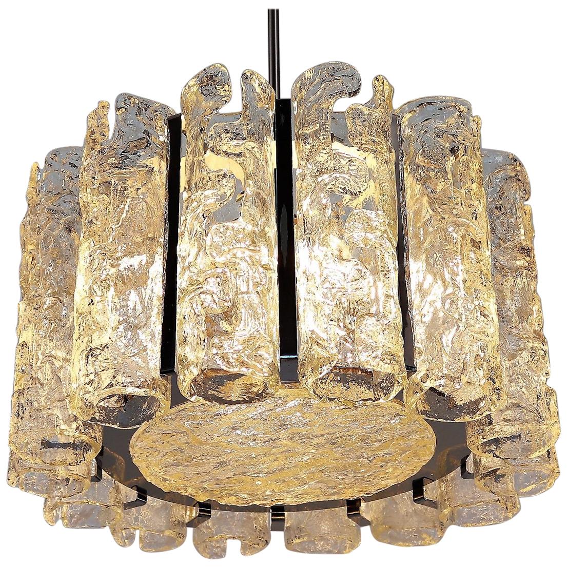 Lampadario in vetro di Murano e cromo attribuito a Barovier e Toso, anni '70