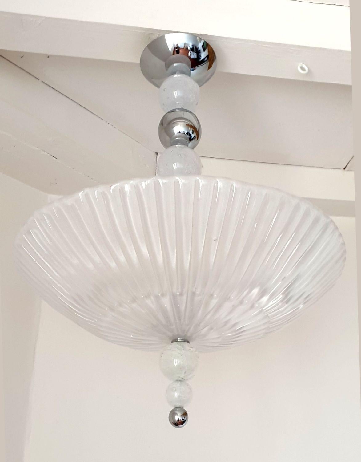 Mid-Century Modern Murano Glass and Chrome Chandelier - a pair For Sale