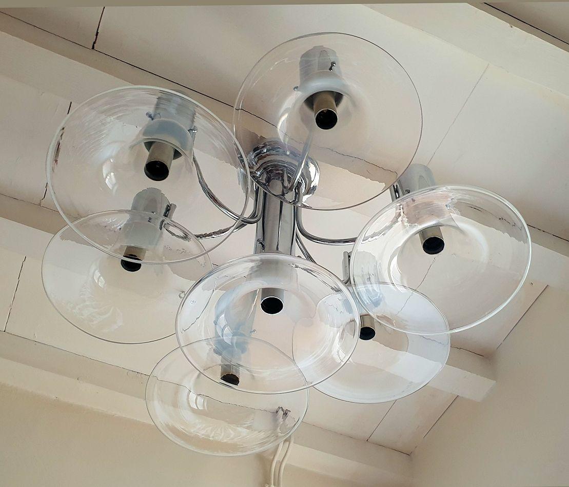 Fine XX secolo Lampadario in vetro di Murano e cromo in vendita