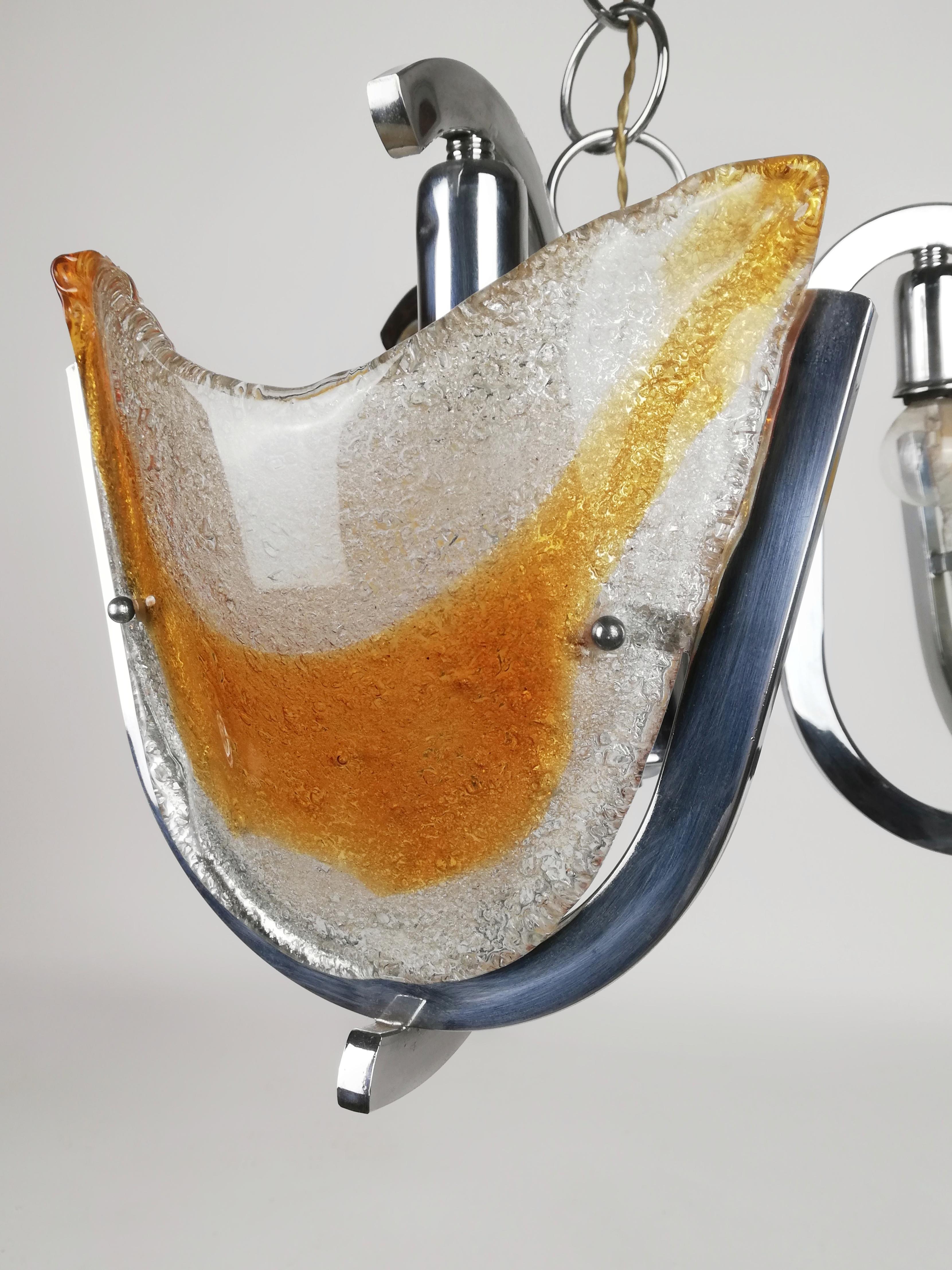 Lustre en verre de Murano et chrome dans le style de Mazzega, Italie, 1970 en vente 8