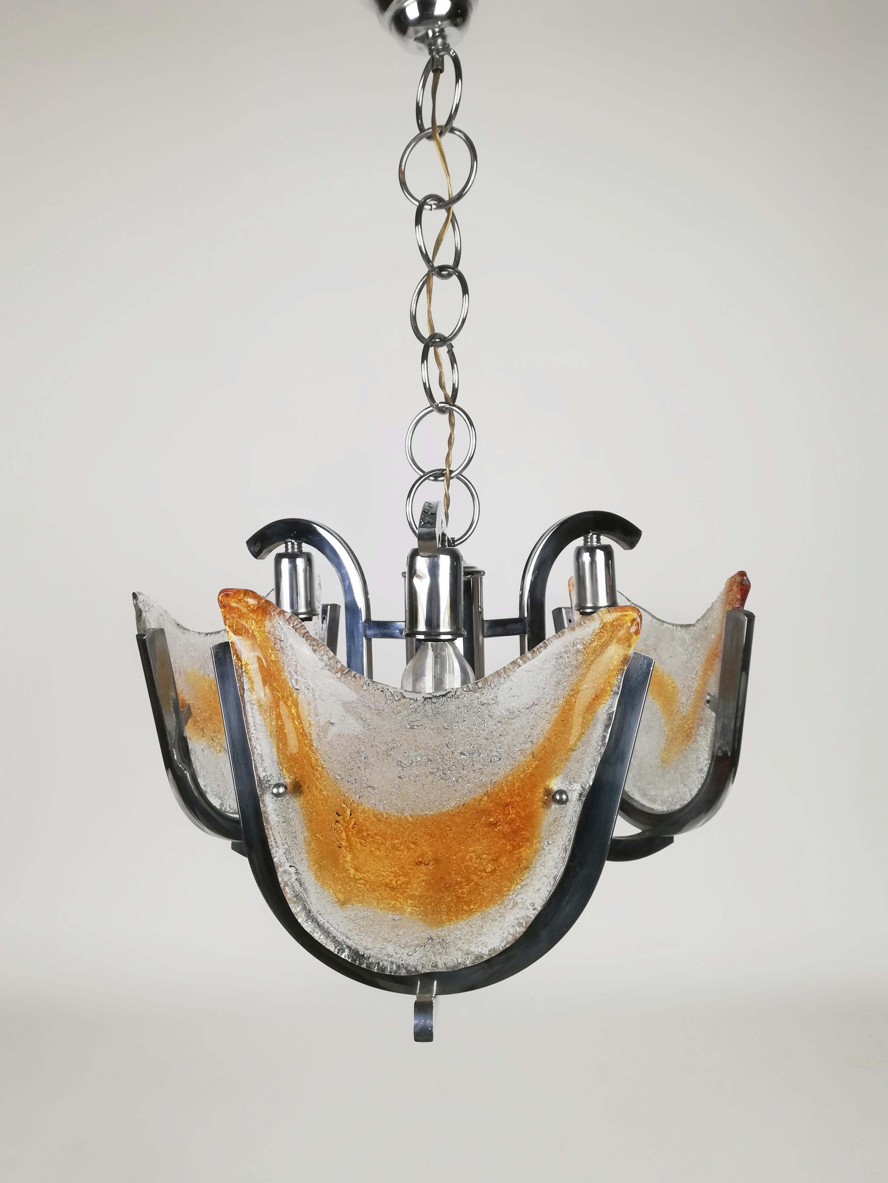 Murano Glass and Chrome Chandelier in the Style of Mazzega, Italy, 1970s For Sale 9