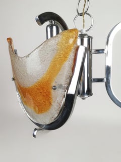 Murano Glass and Chrome Chandelier in the Style of Mazzega, Italy, 1970s