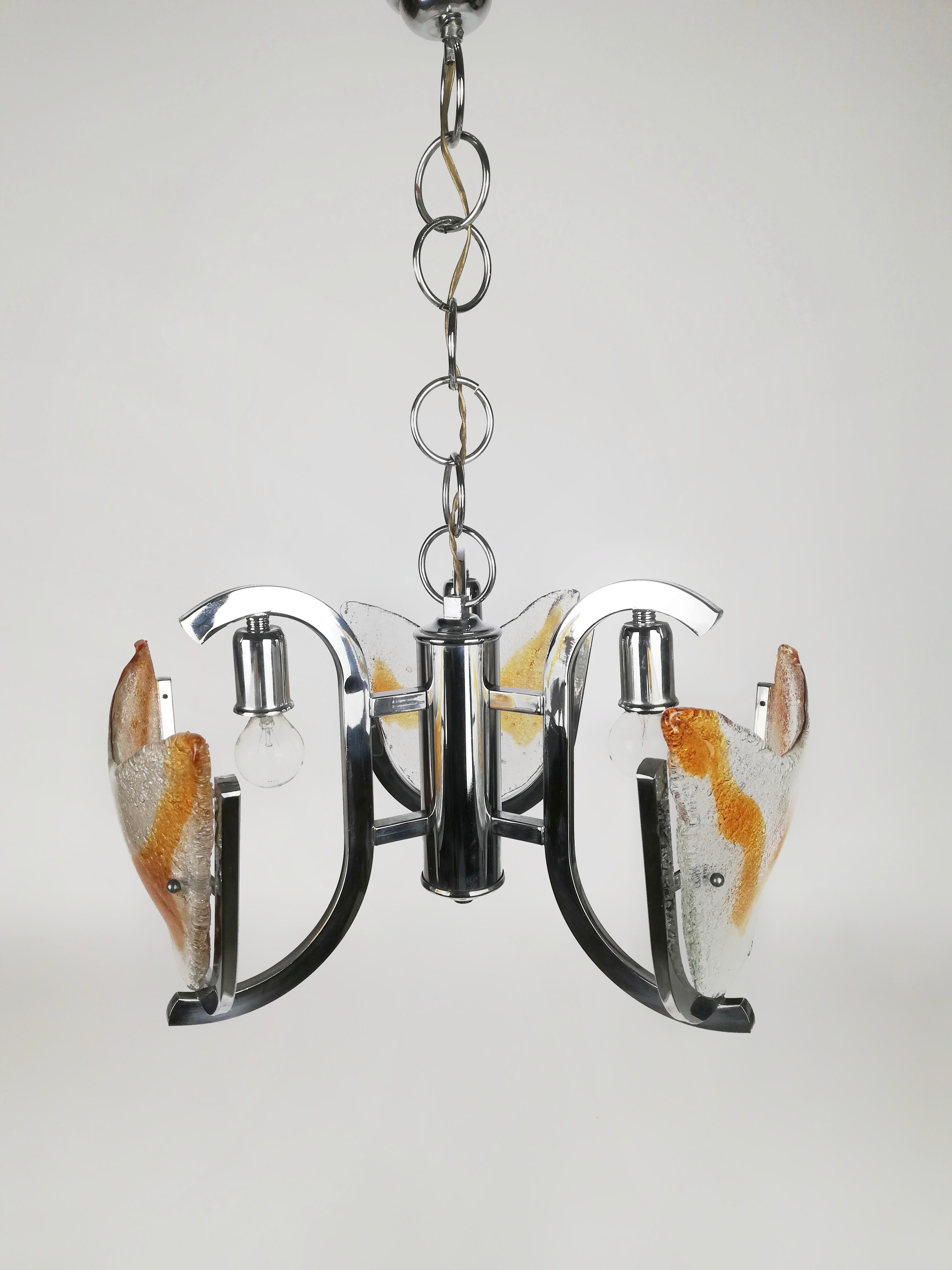 Murano Glass and Chrome Chandelier in the Style of Mazzega, Italy, 1970s In Good Condition For Sale In Roma, IT