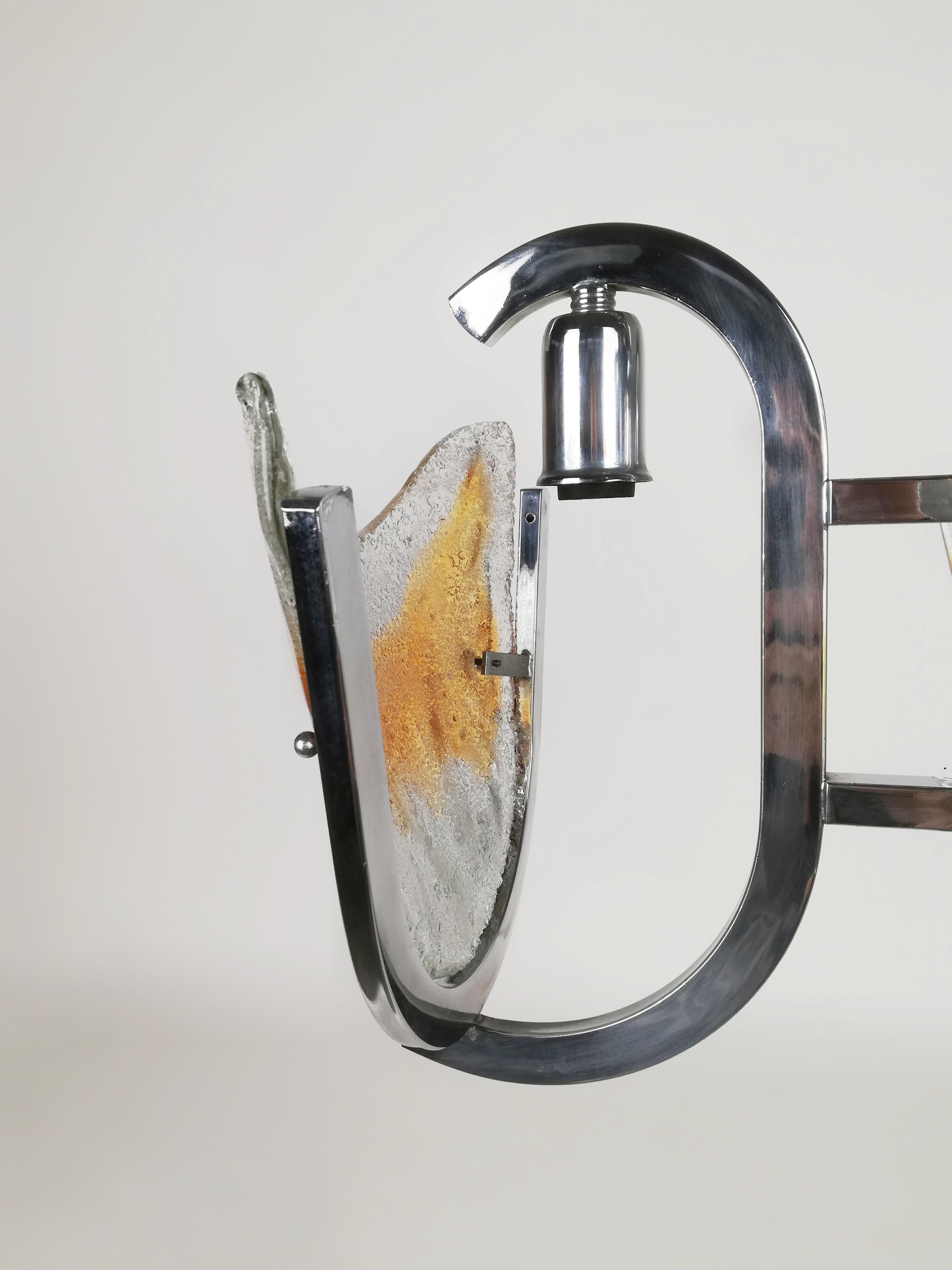 Lustre en verre de Murano et chrome dans le style de Mazzega, Italie, 1970 en vente 1