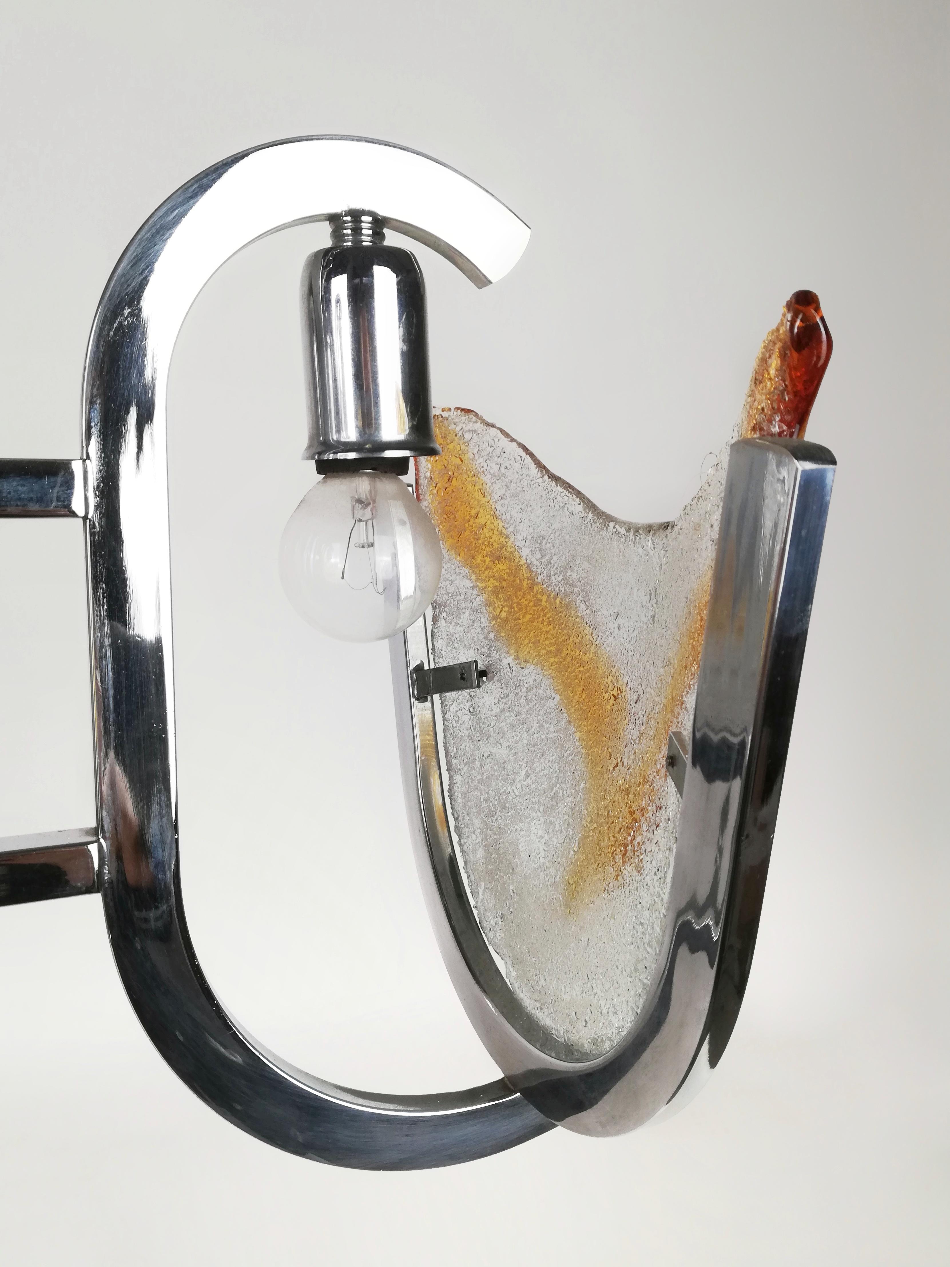 Lustre en verre de Murano et chrome dans le style de Mazzega, Italie, 1970 en vente 2