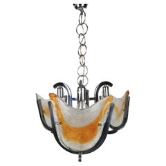 Murano Glass and Chrome Chandelier in the Style of Mazzega, Italy, 1970s
