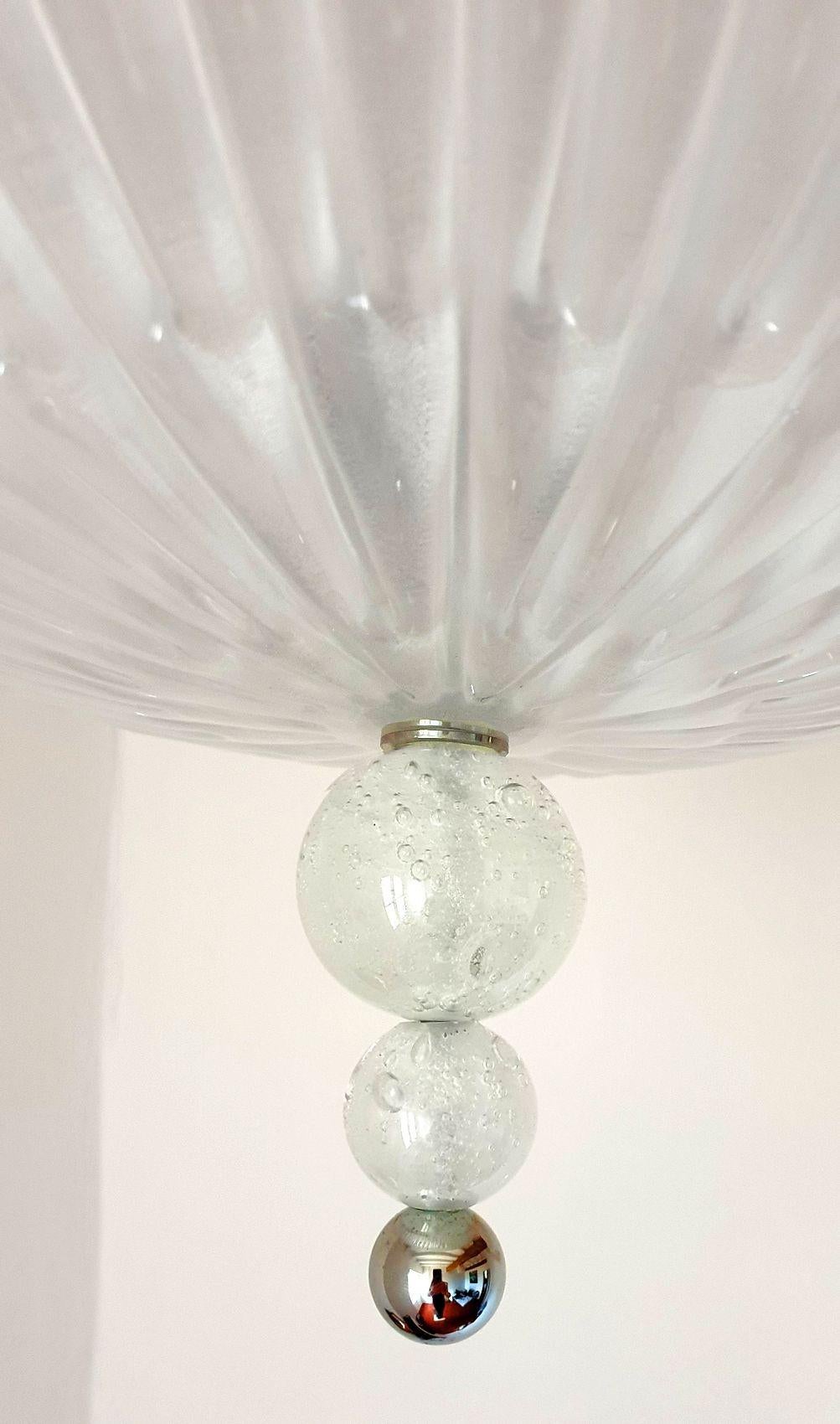 Late 20th Century Murano Glass and Chrome Chandelier, Italy 1970s For Sale