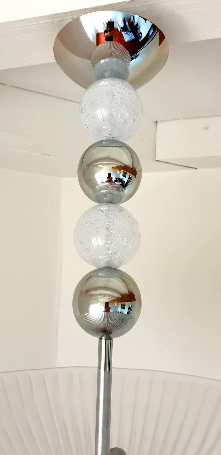 Murano Glass and Chrome Chandelier, Italy 1970s For Sale 1