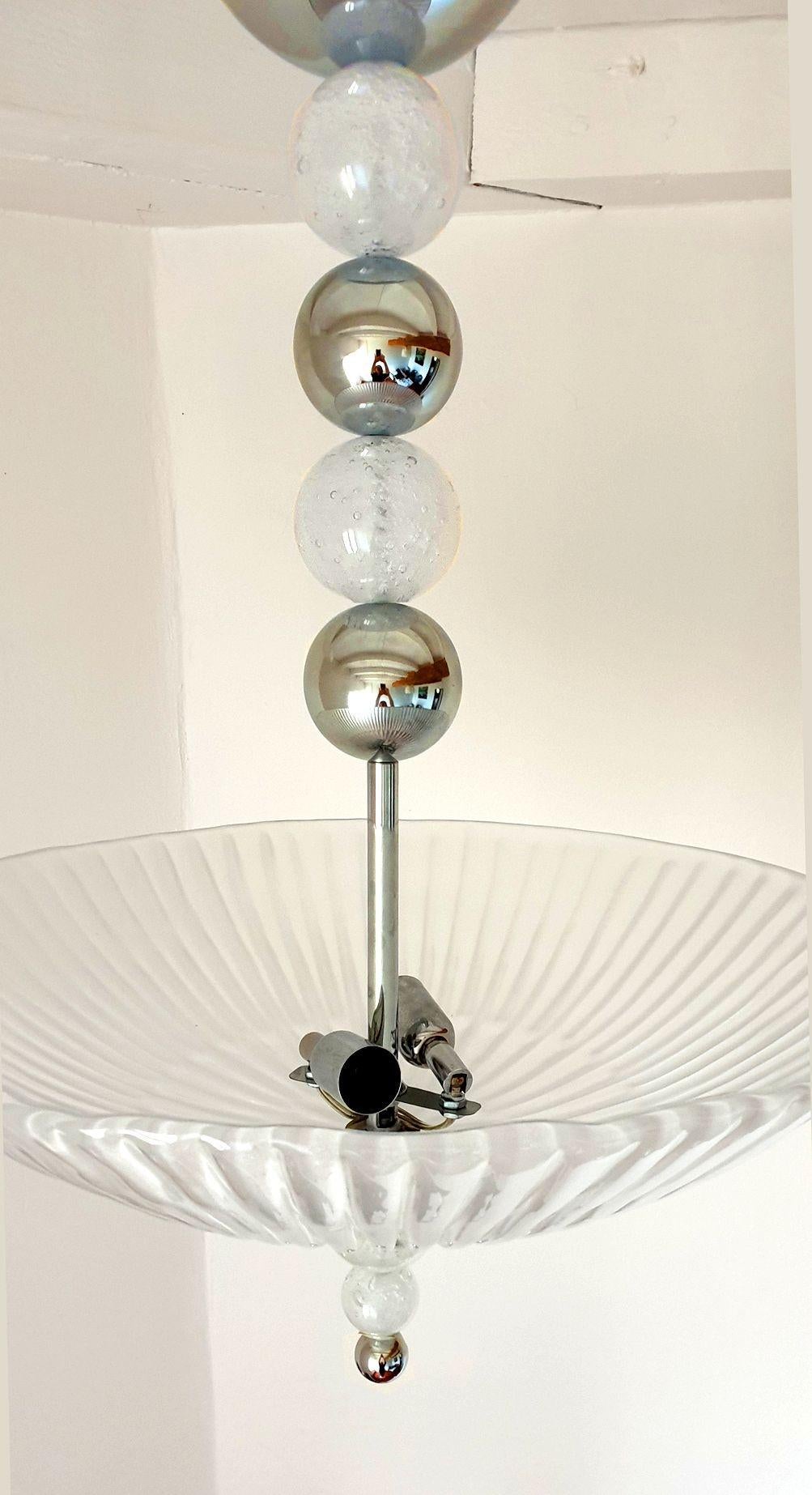 Murano Glass and Chrome Chandelier, Italy 1970s For Sale 2