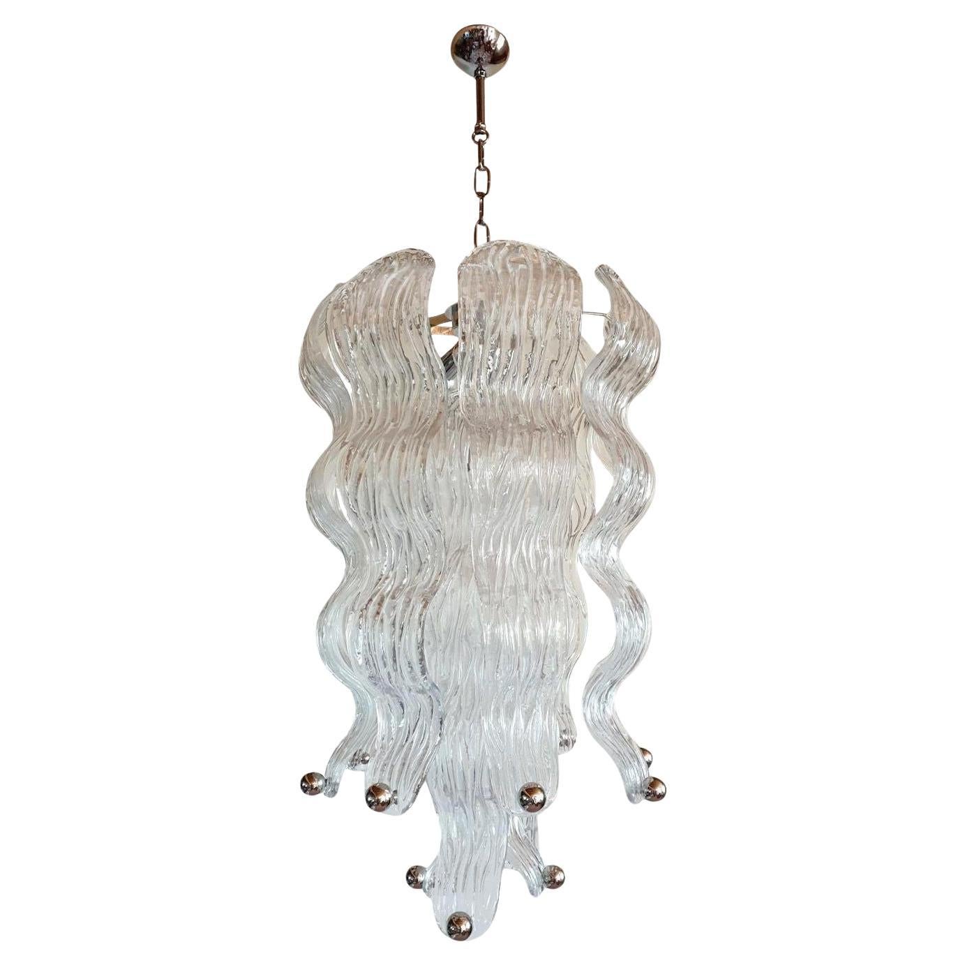 Murano glass and chrome chandelier-Italy For Sale