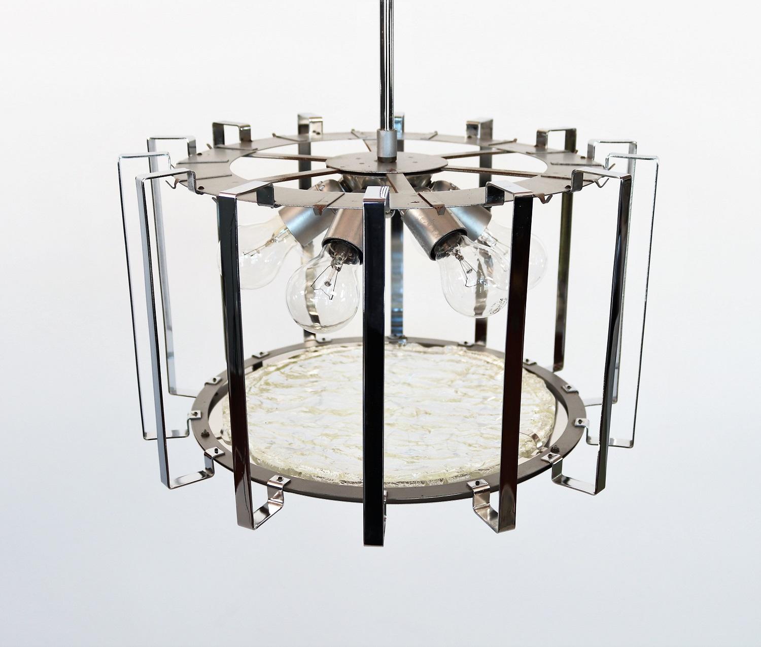 Murano Glass and Chrome Chandelier attributed to Barovier and Toso, 1970s For Sale 5