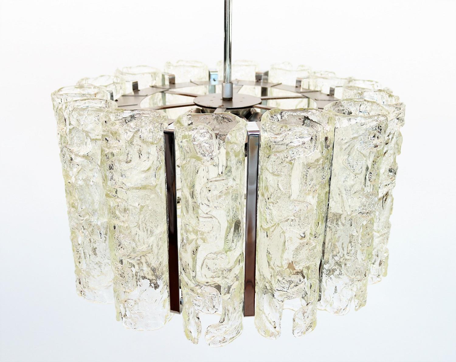 Murano Glass and Chrome Chandelier attributed to Barovier and Toso, 1970s For Sale 8