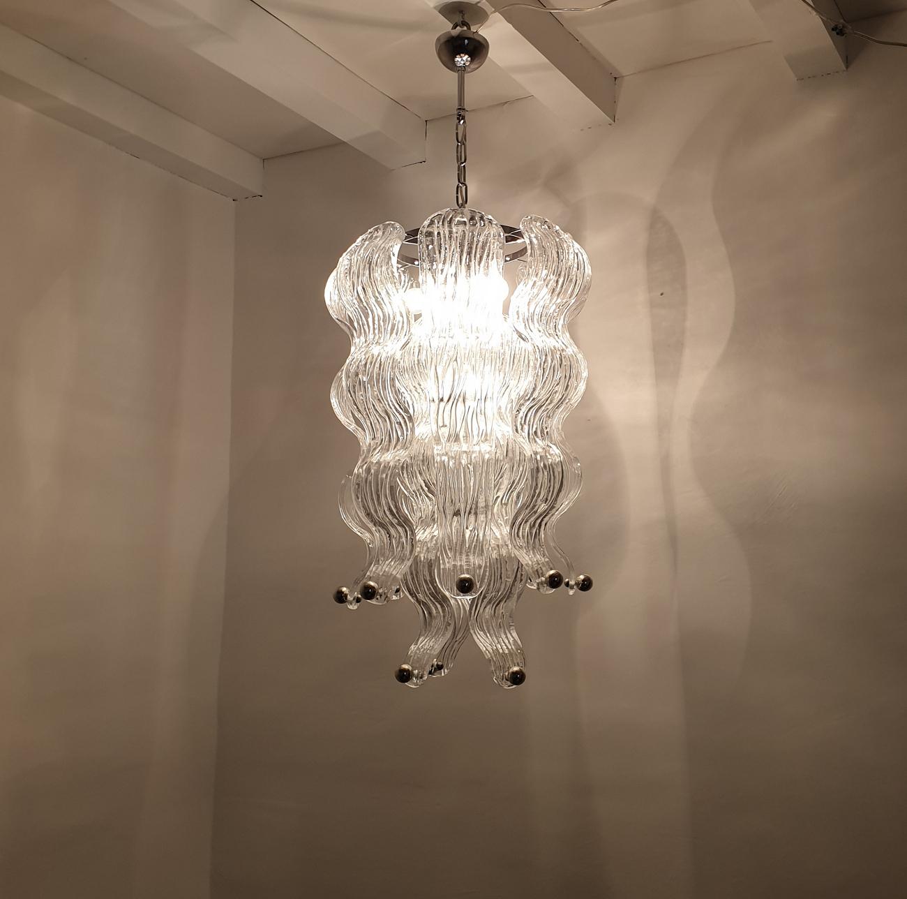 Murano Glass and Chrome Large Chandelier  3