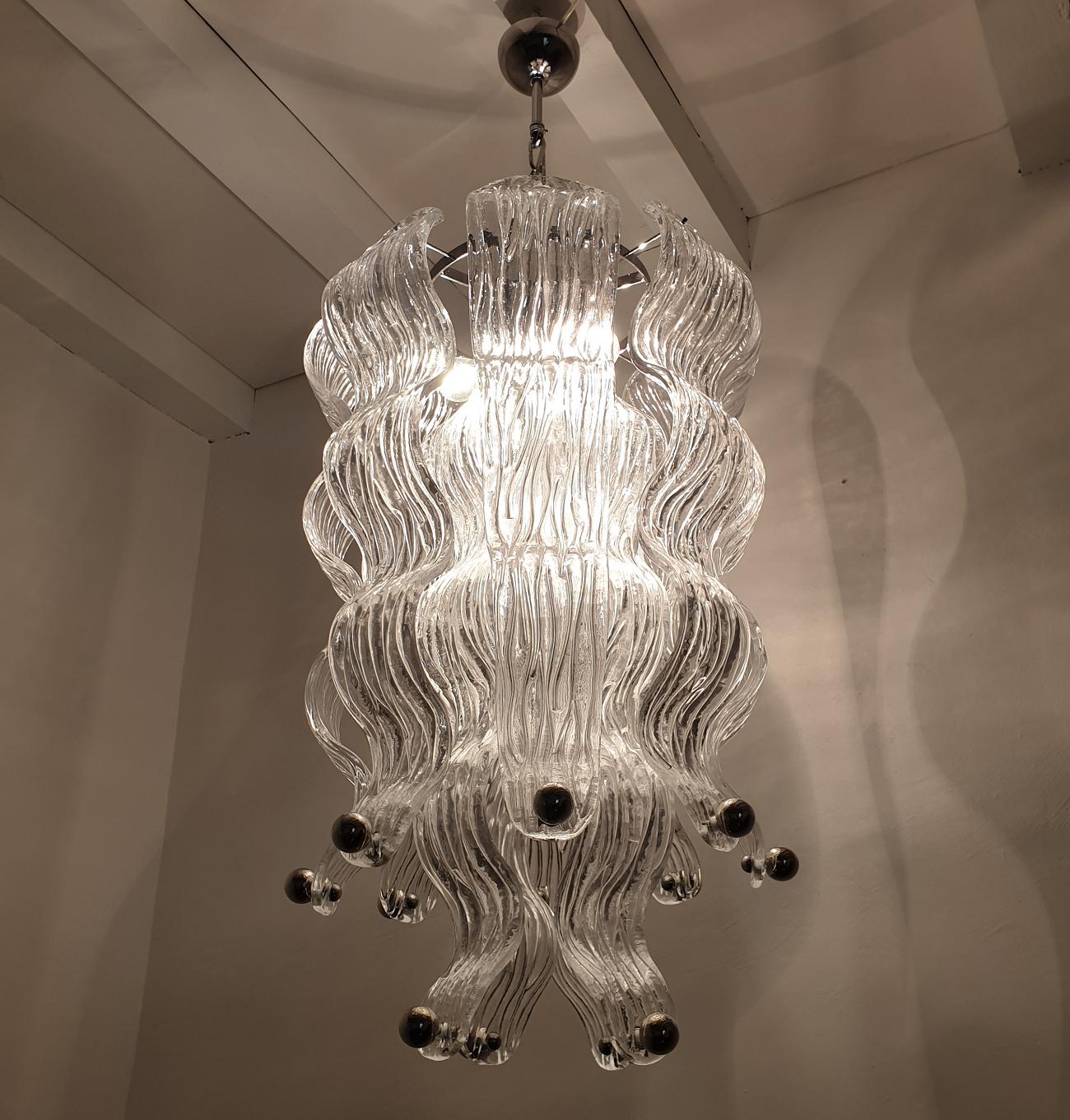 Murano Glass and Chrome Large Chandelier  4