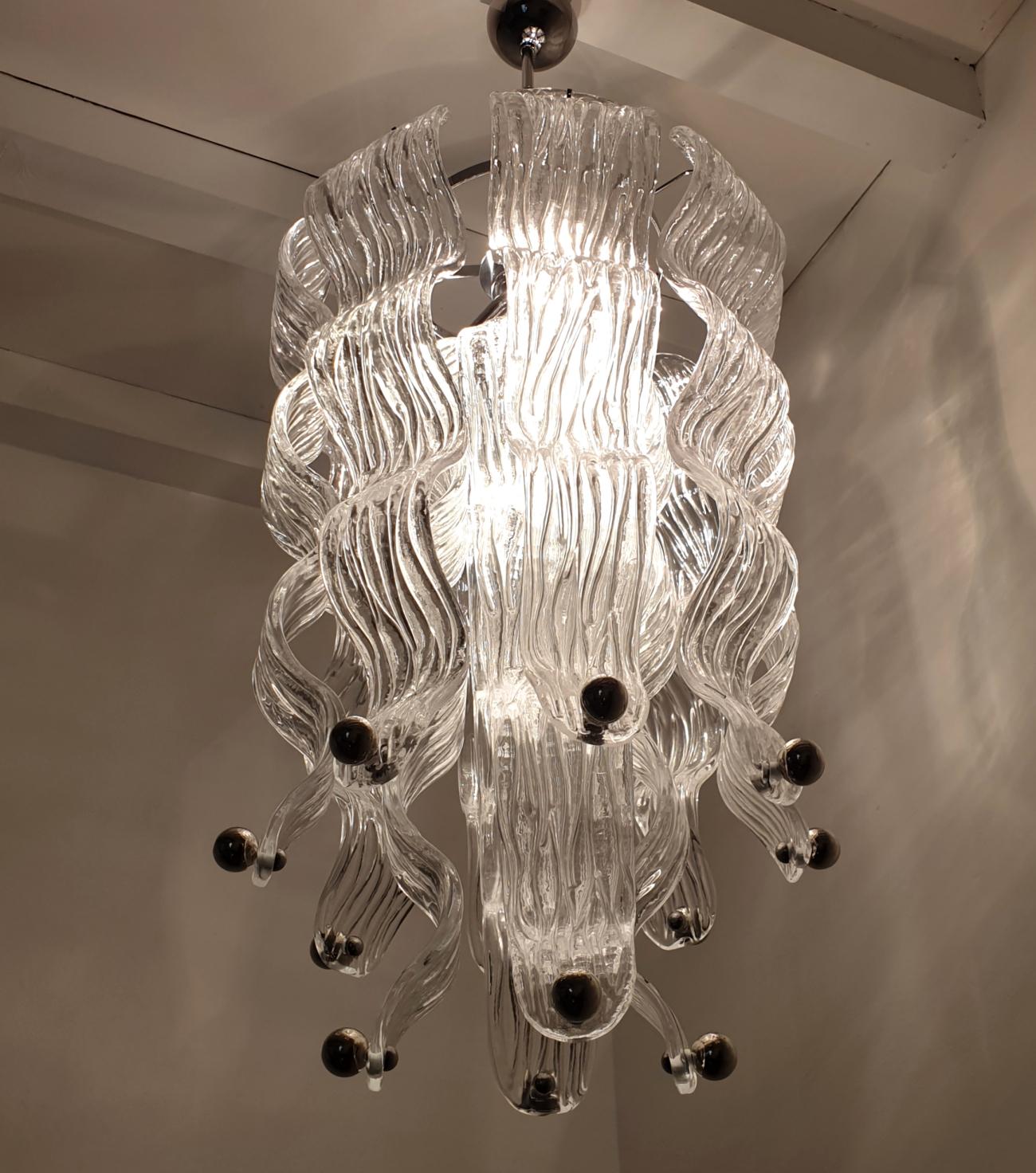 Murano Glass and Chrome Large Chandelier  5