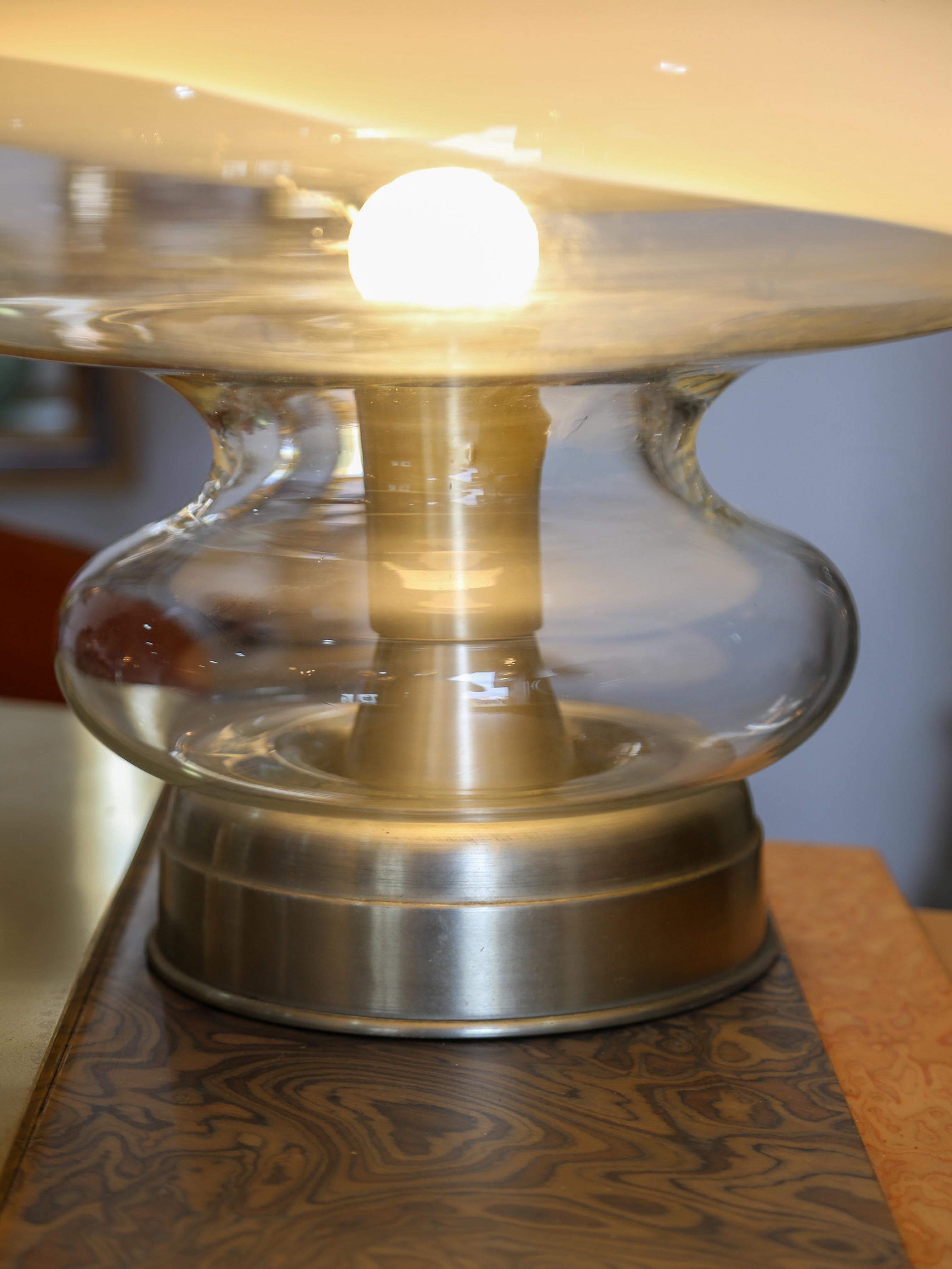 Lámpara de mesa de cristal de Murano y cromo de Roberto Pamio Moderno de mediados de siglo en venta