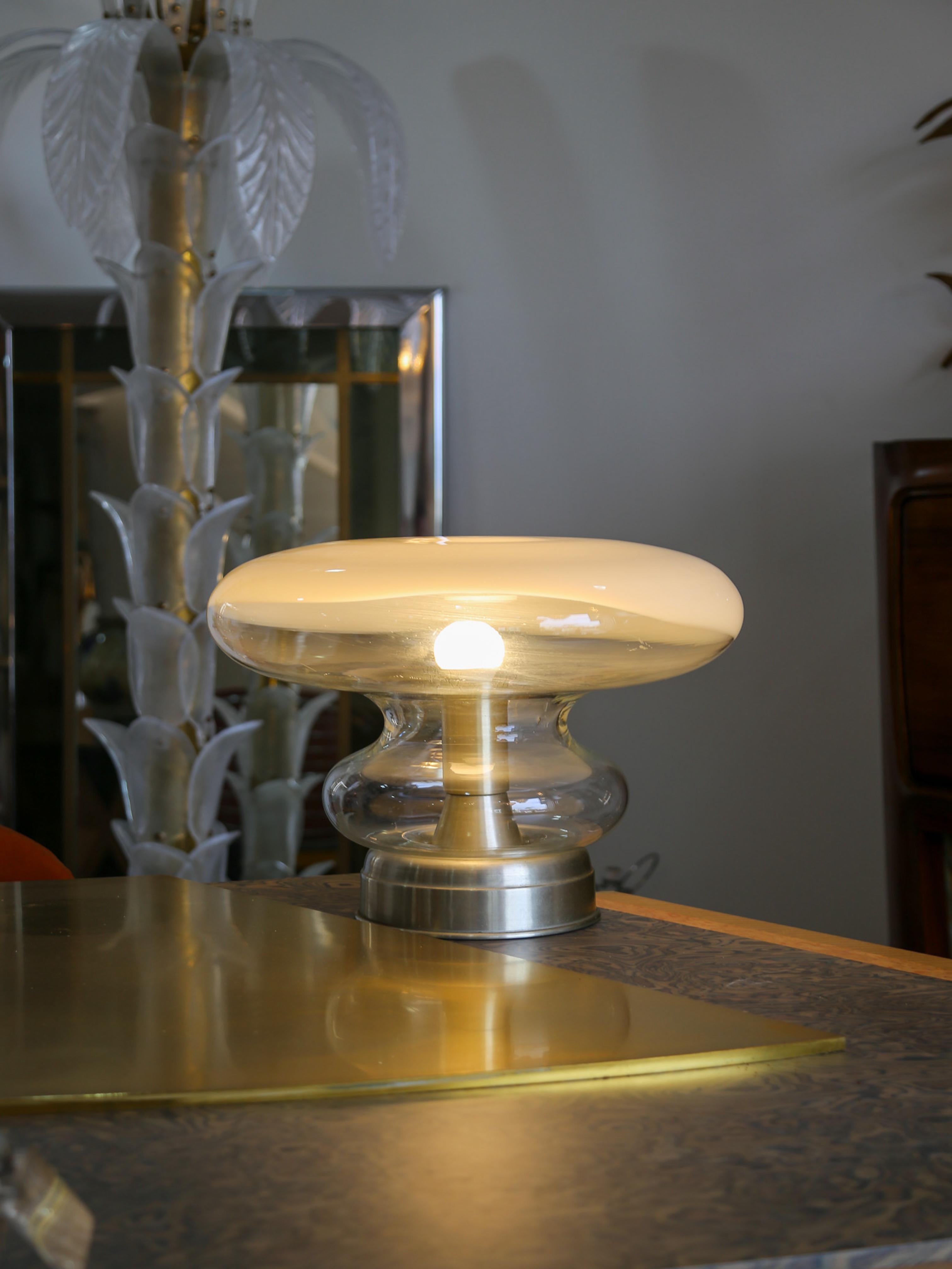 Lámpara de mesa de cristal de Murano y cromo de Roberto Pamio Italiano en venta