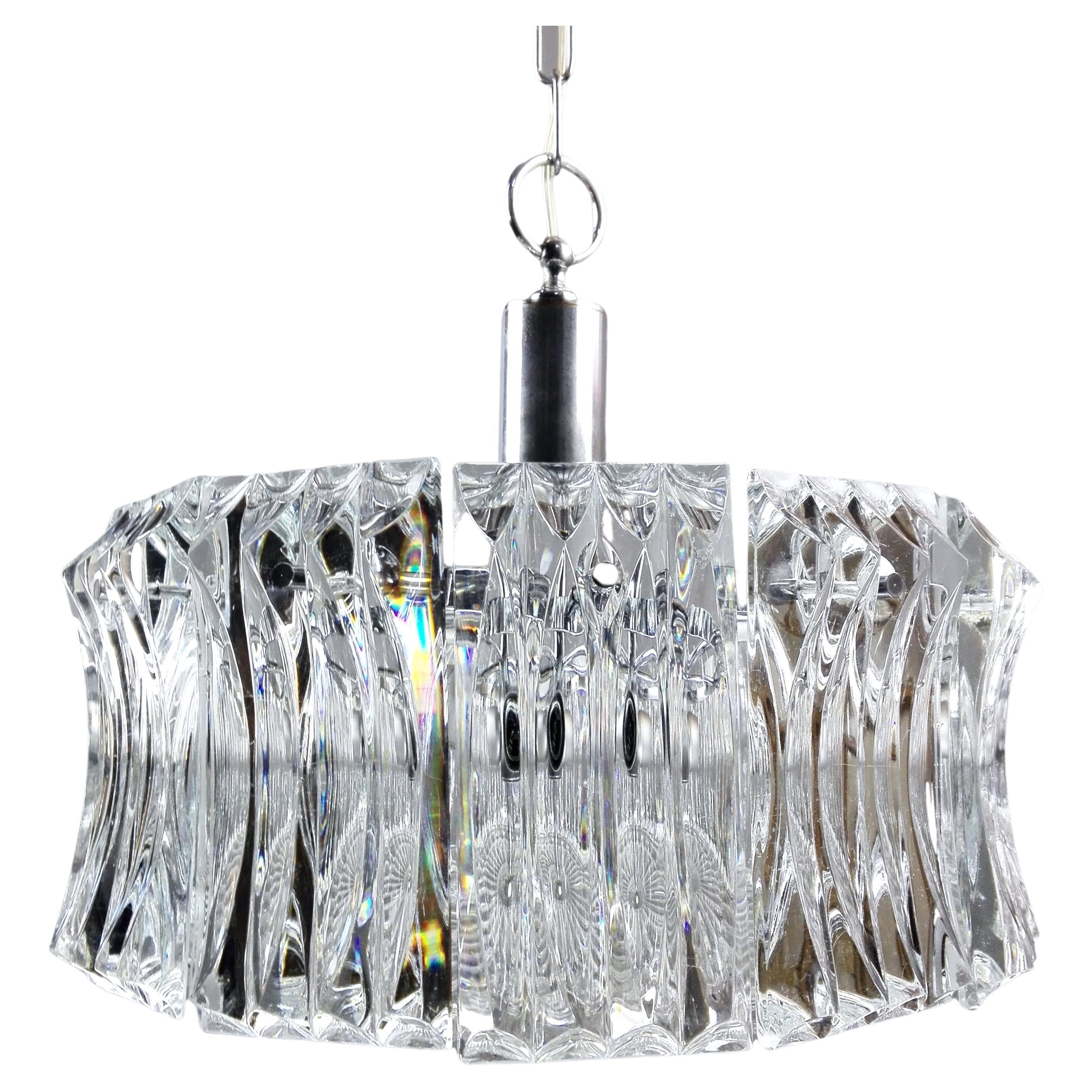 1960s Paolo Venini attributable Murano Glass and Chrome Three-Light Chandelier For Sale