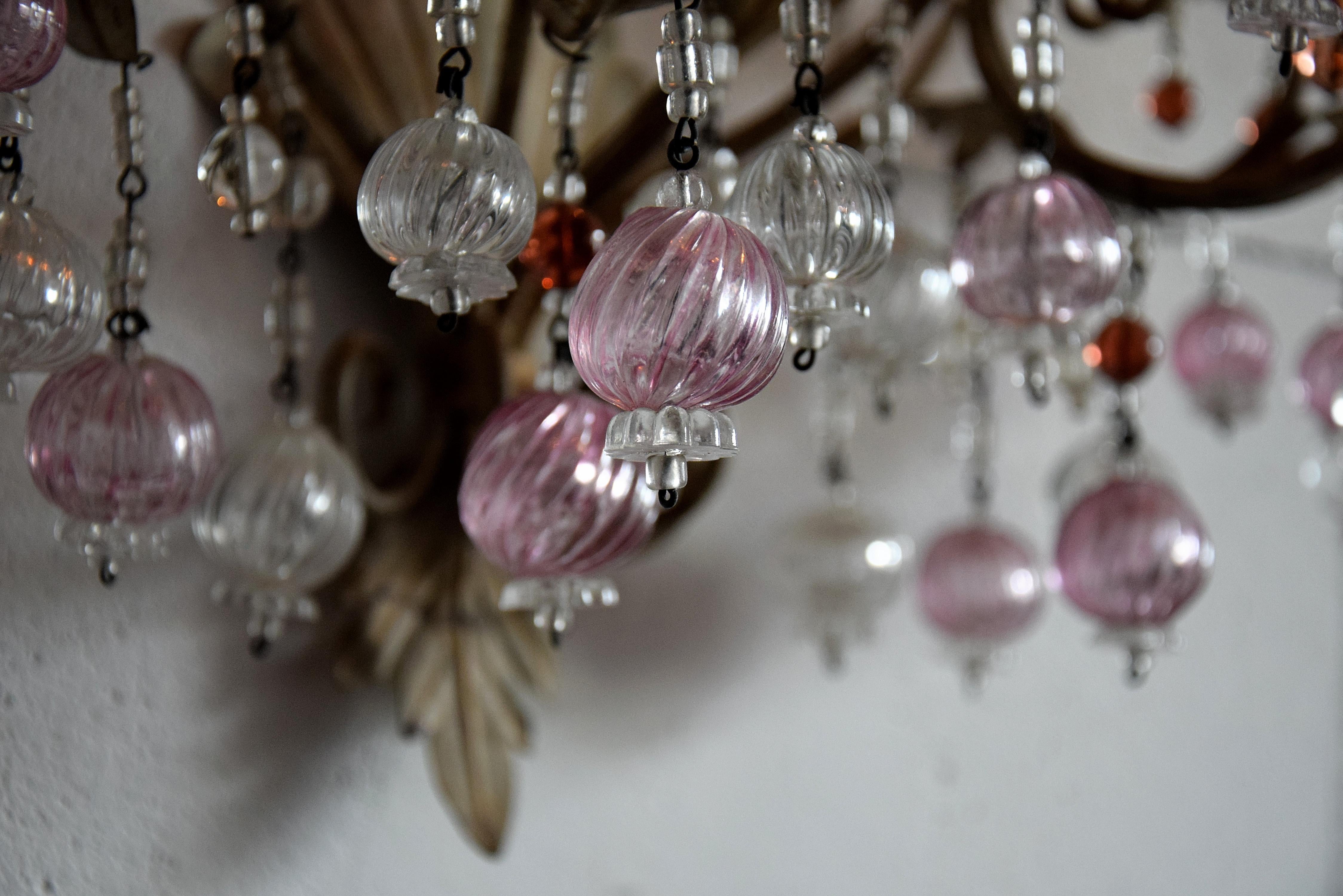 Portavelas de pared Belle Epoque de cristal de Murano y hierro en venta 3