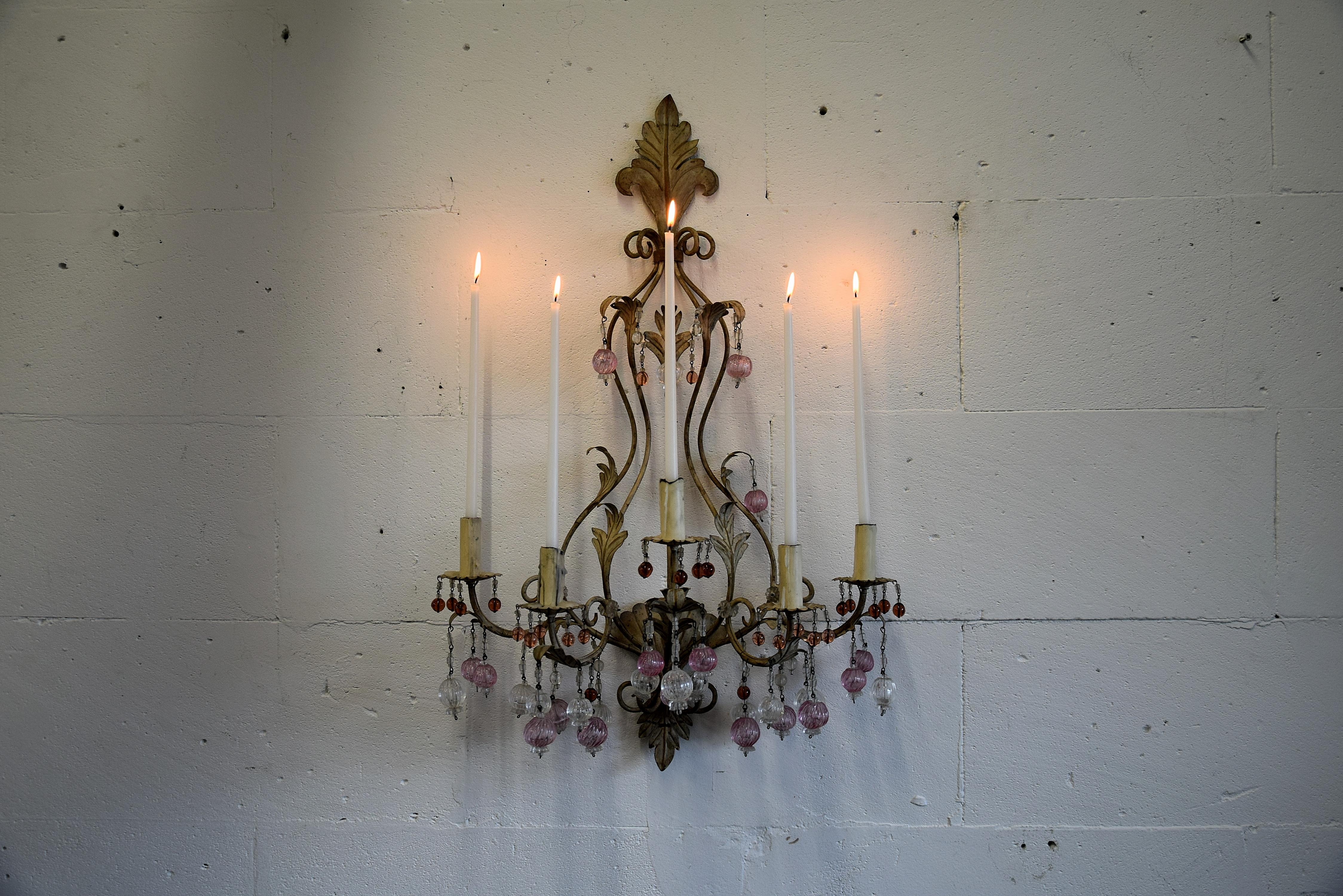 Portavelas de pared Belle Epoque de cristal de Murano y hierro en Bastante bueno estado para la venta en Weesp, NL
