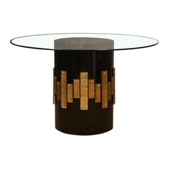 Tavolo da centro rotondo in vetro di Murano e Wood Wood, 1980