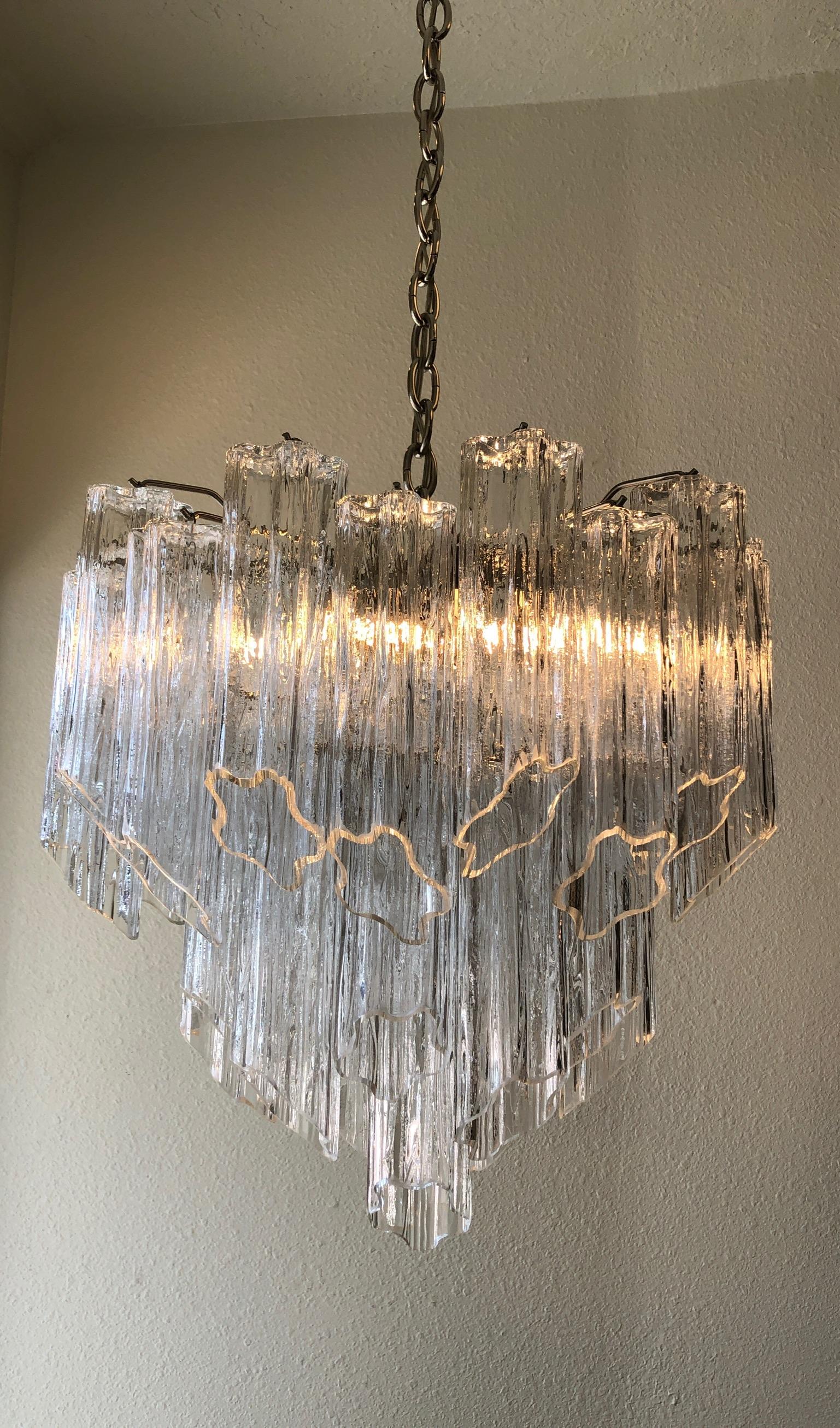 Modern Murano Glass and Nickel Chandelier