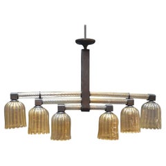 Retro Murano Glass and Patinated Bronze Chandelier