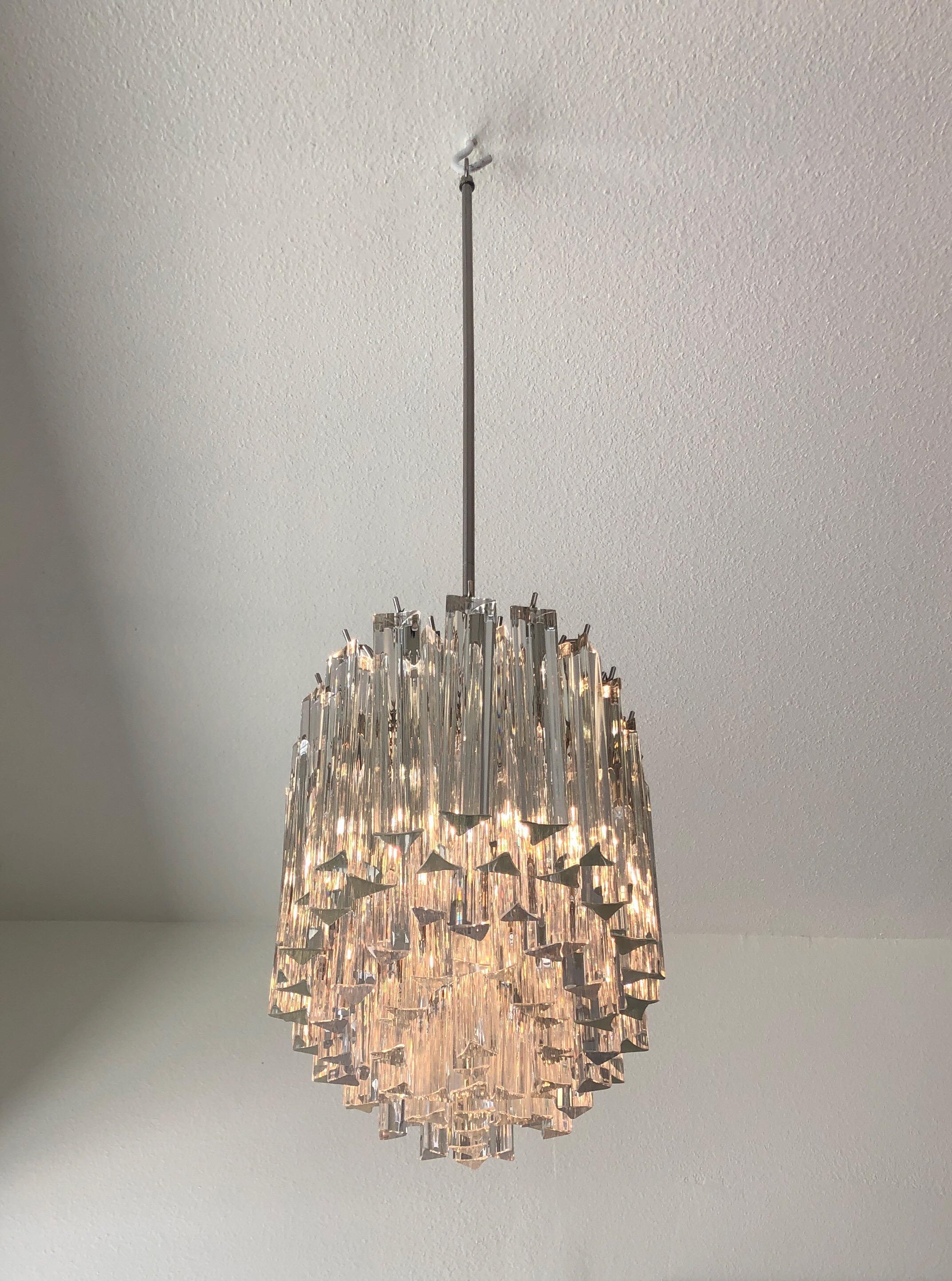Mid-Century Modern Murano Glass and Stainless Steel Oval Chandelier by Venini