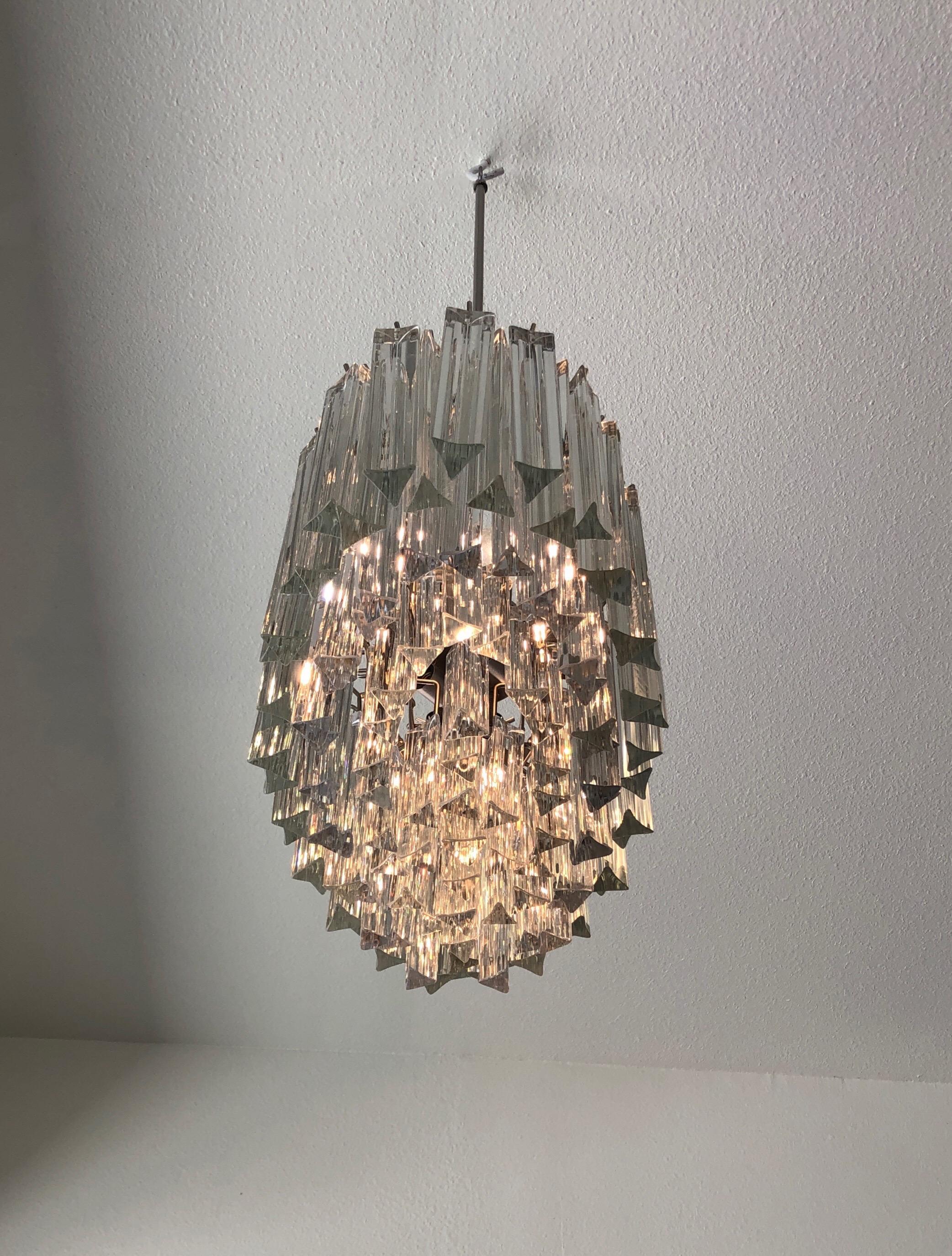 Italian Murano Glass and Stainless Steel Oval Chandelier by Venini