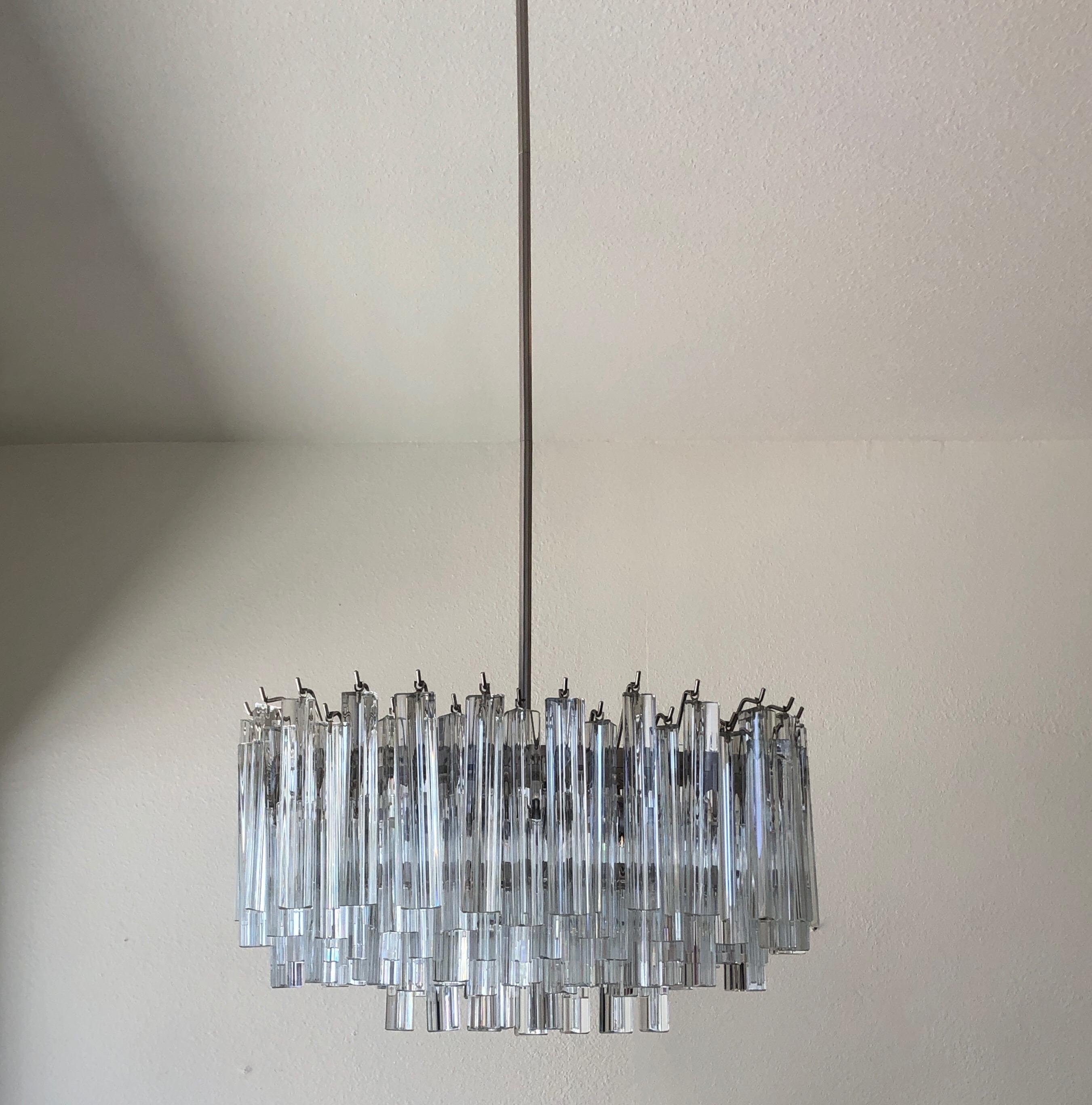 Murano Glass and Stainless Steel Oval Chandelier by Venini In Excellent Condition In Palm Springs, CA