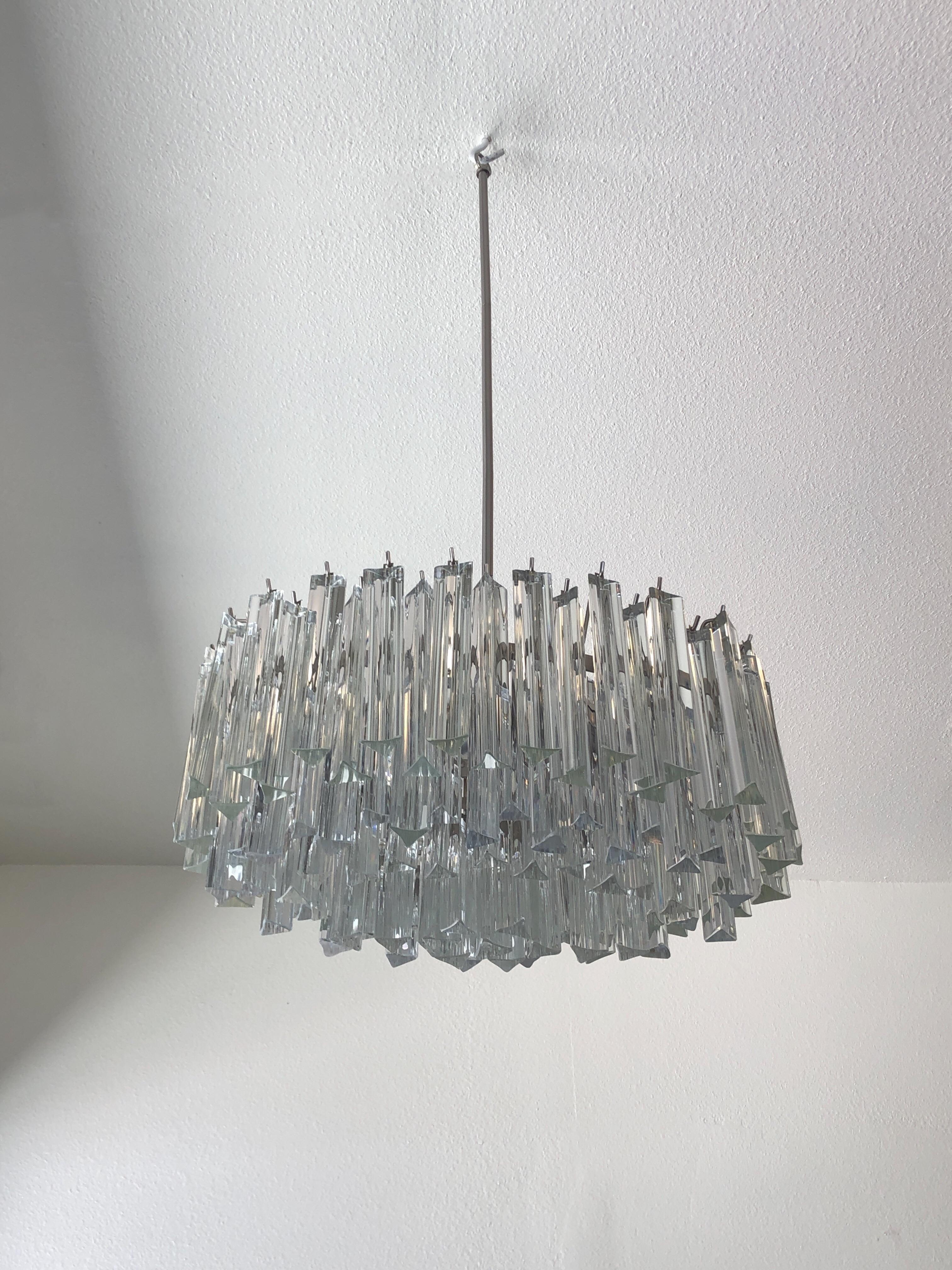 Late 20th Century Murano Glass and Stainless Steel Oval Chandelier by Venini