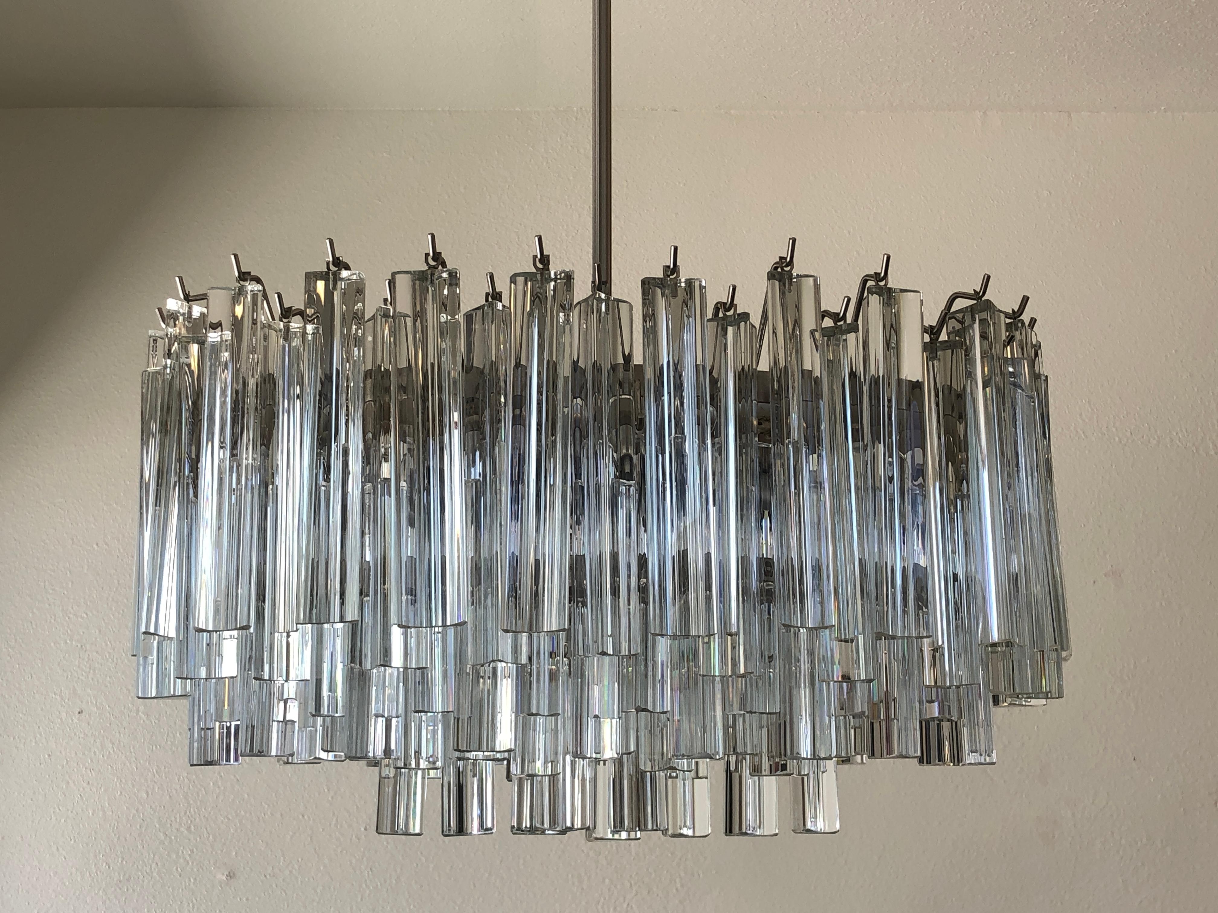 Murano Glass and Stainless Steel Oval Chandelier by Venini 2