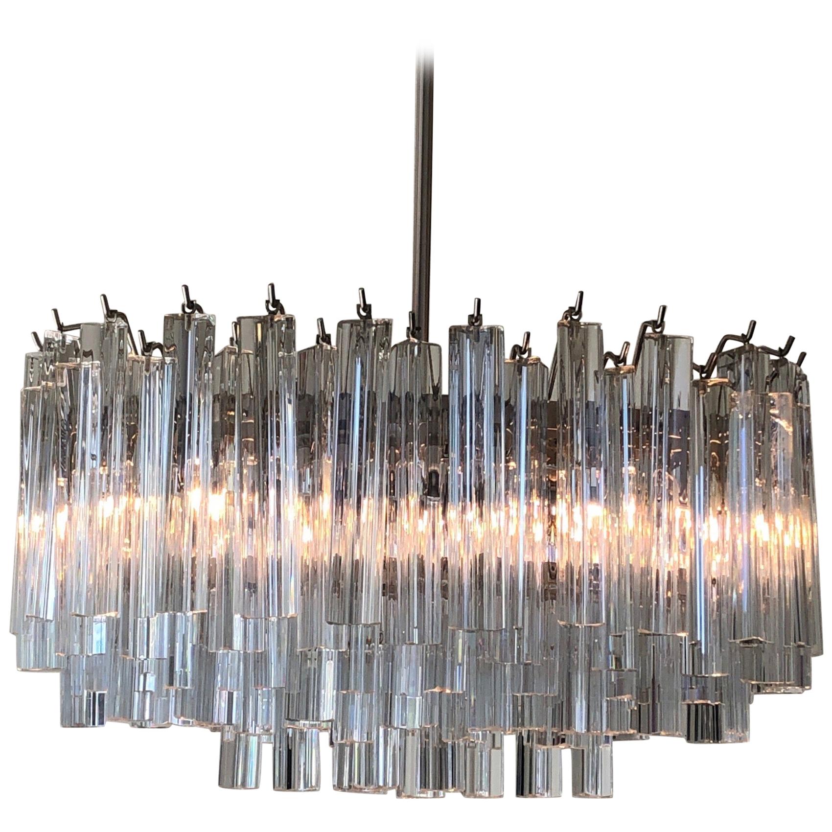 Murano Glass and Stainless Steel Oval Chandelier by Venini
