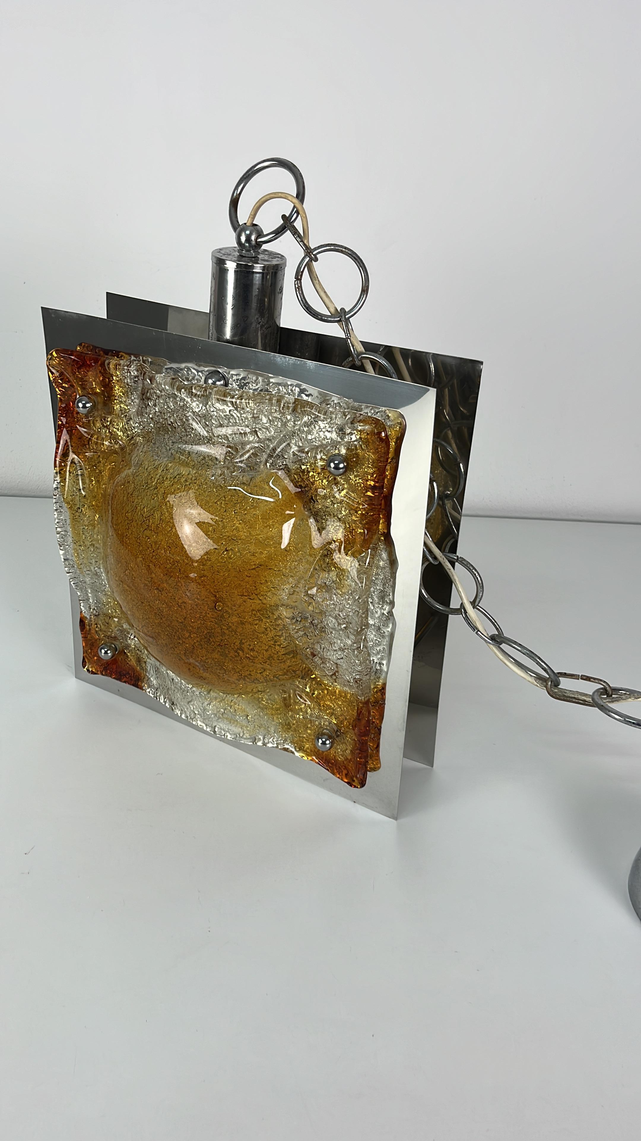 Lampadario in vetro di Murano e acciaio attribuito a Toni Zuccheri per Mazzega, anni '60 in vendita 4