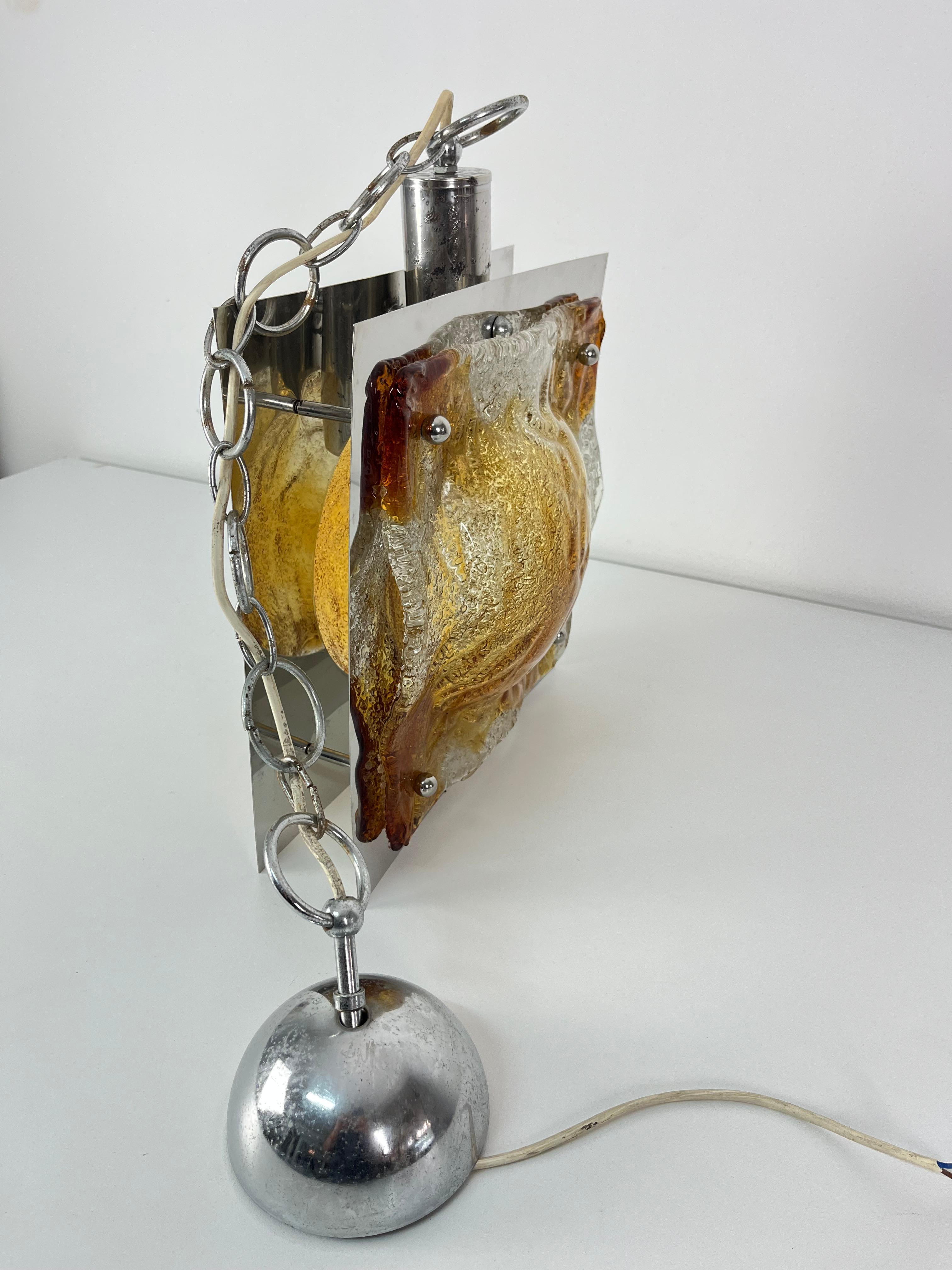Lampadario in vetro di Murano e acciaio attribuito a Toni Zuccheri per Mazzega, anni '60 in vendita 2