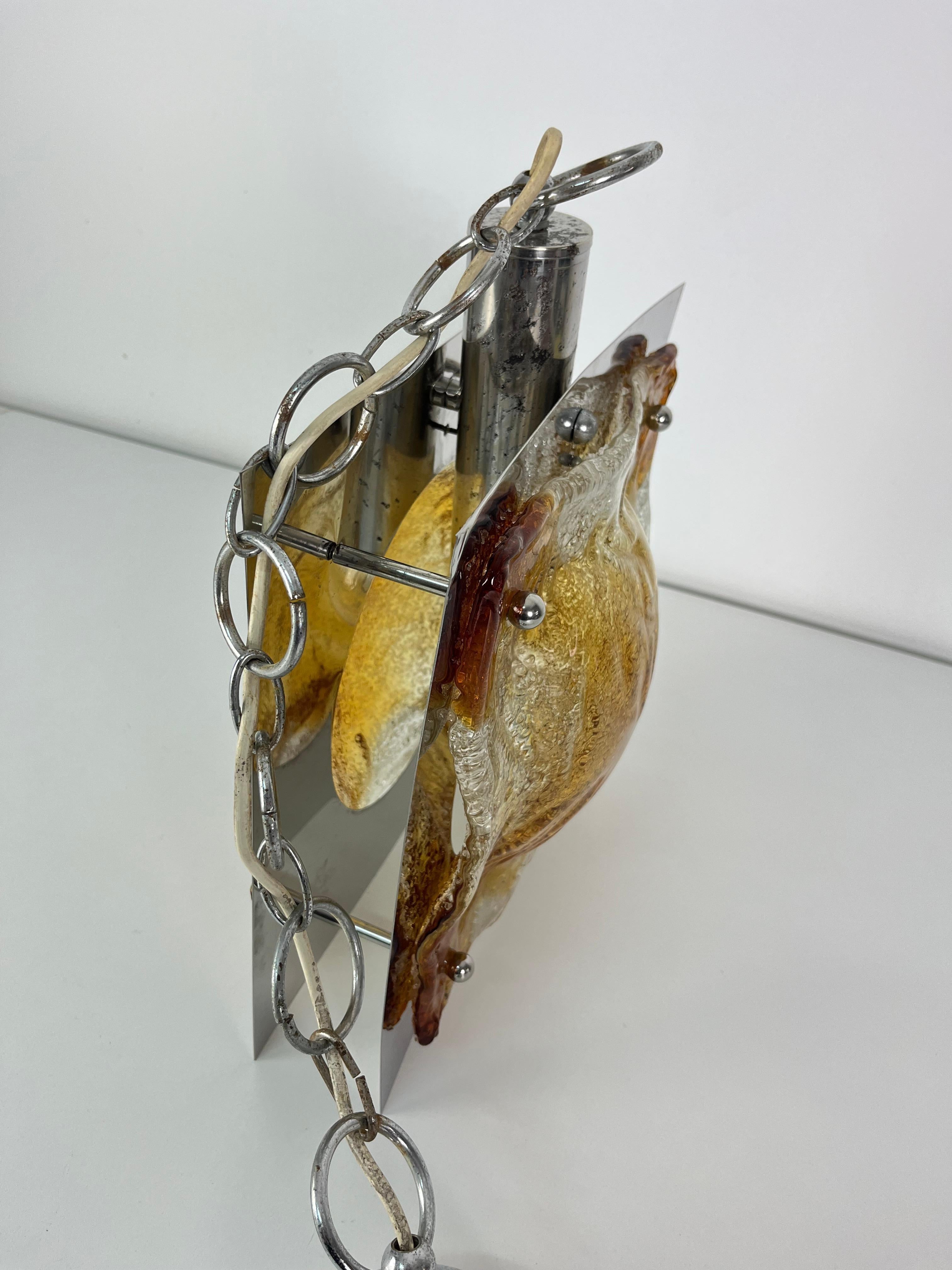 Lampadario in vetro di Murano e acciaio attribuito a Toni Zuccheri per Mazzega, anni '60 in vendita 3