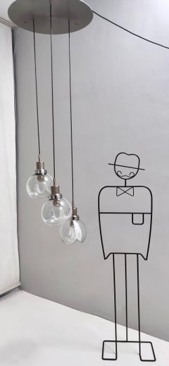 Murano Glas und lackiertes Metall 3-Light Pendelleuchte von Toni Zuccheri für Venini