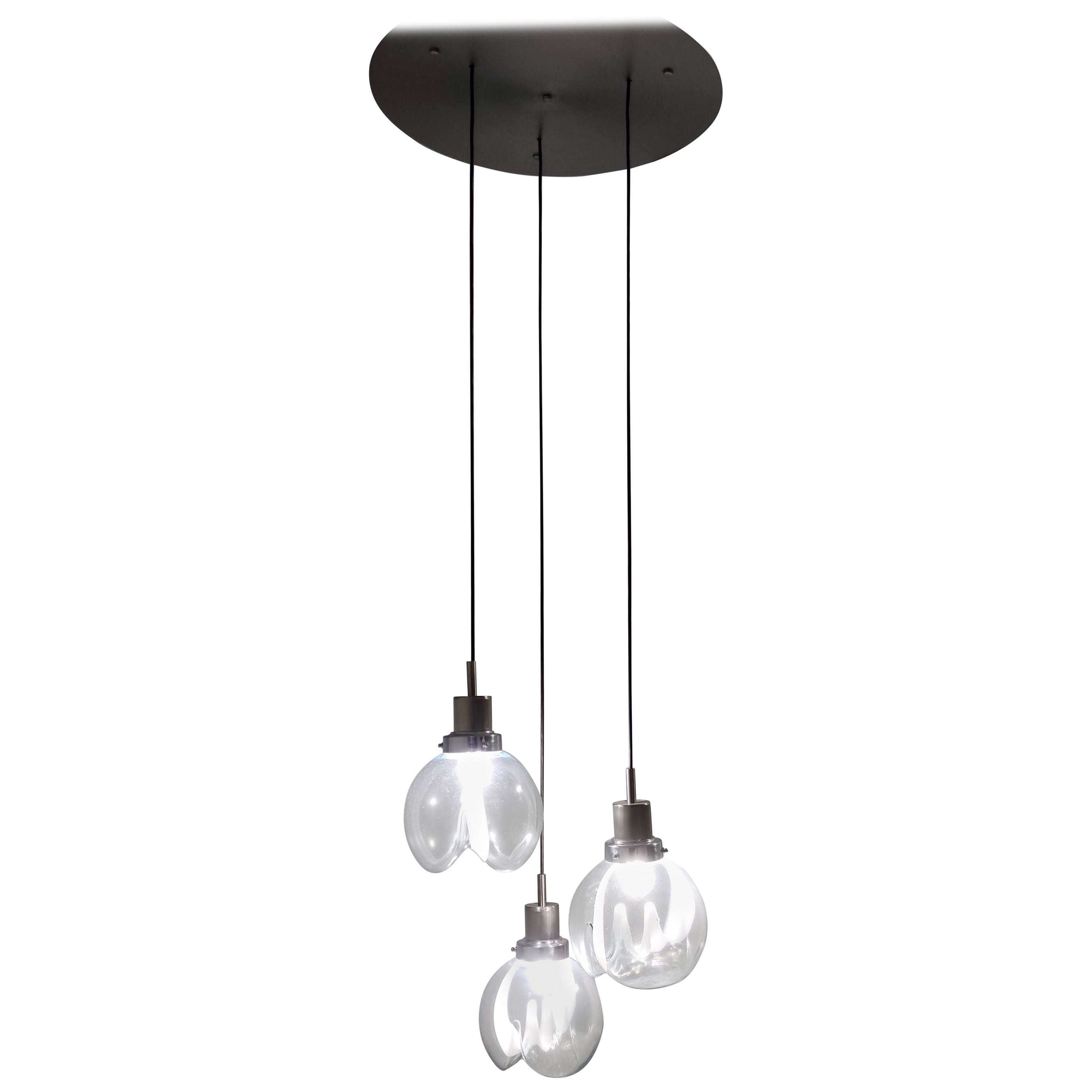 Suspension à 3 lumières en verre de Murano et métal verni de Toni Zuccheri pour Venini