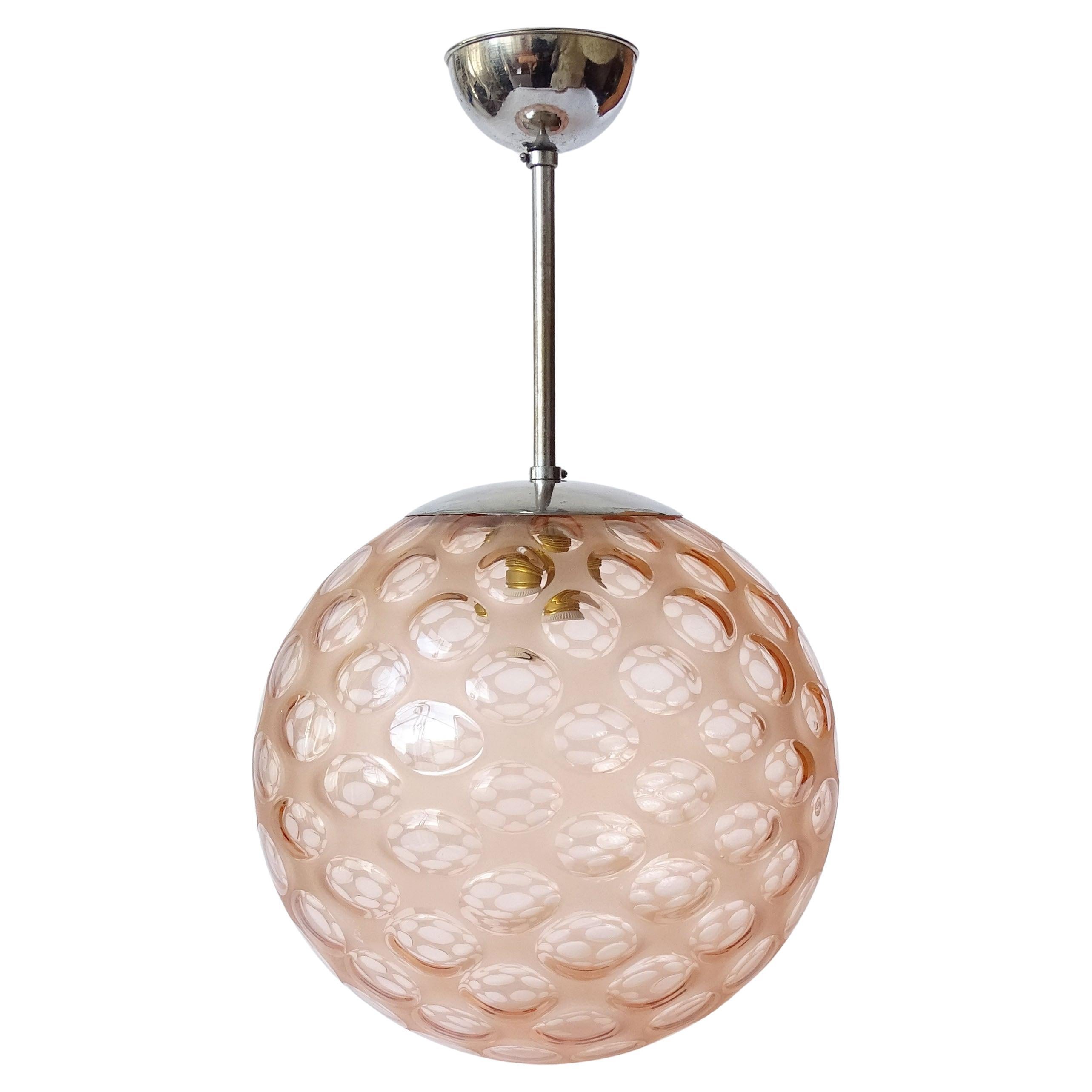 Murano Glass Antique Peach Globe Pendant Chandelier in the Style of Carlo Scarpa