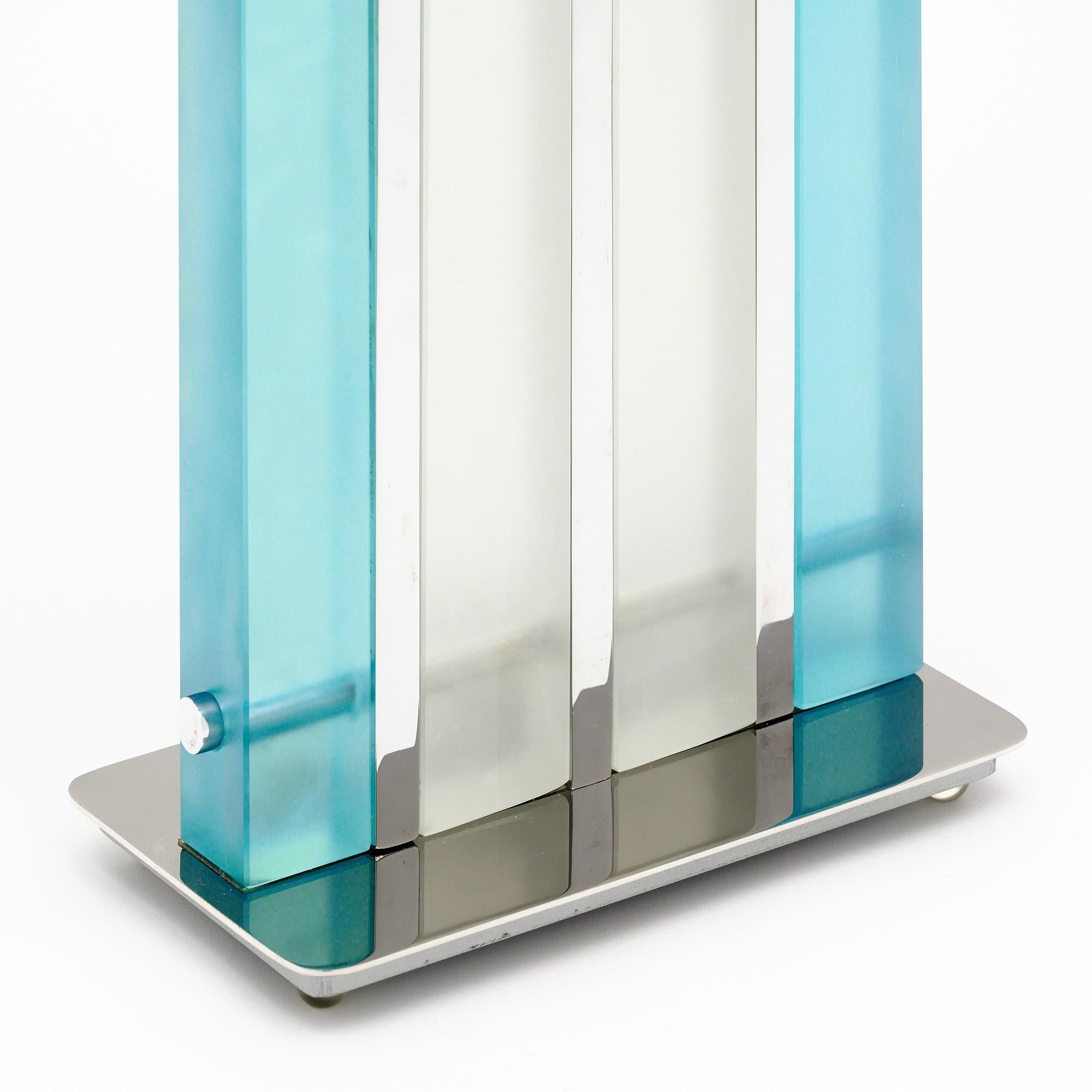 Murano Glass Aqua and Chrome “Tormalina” Slab Lamps In New Condition For Sale In Austin, TX