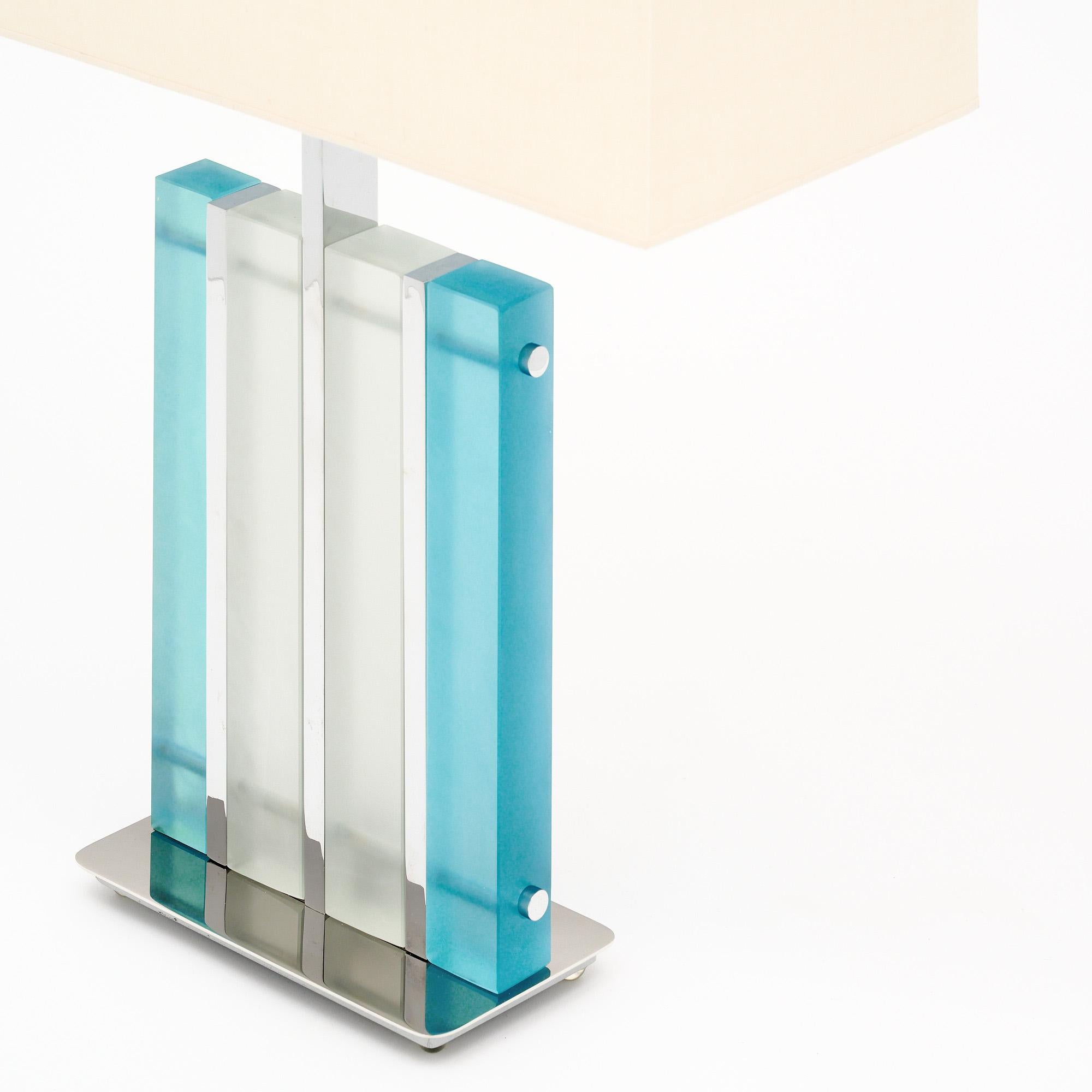 Contemporary Murano Glass Aqua and Chrome “Tormalina” Slab Lamps For Sale